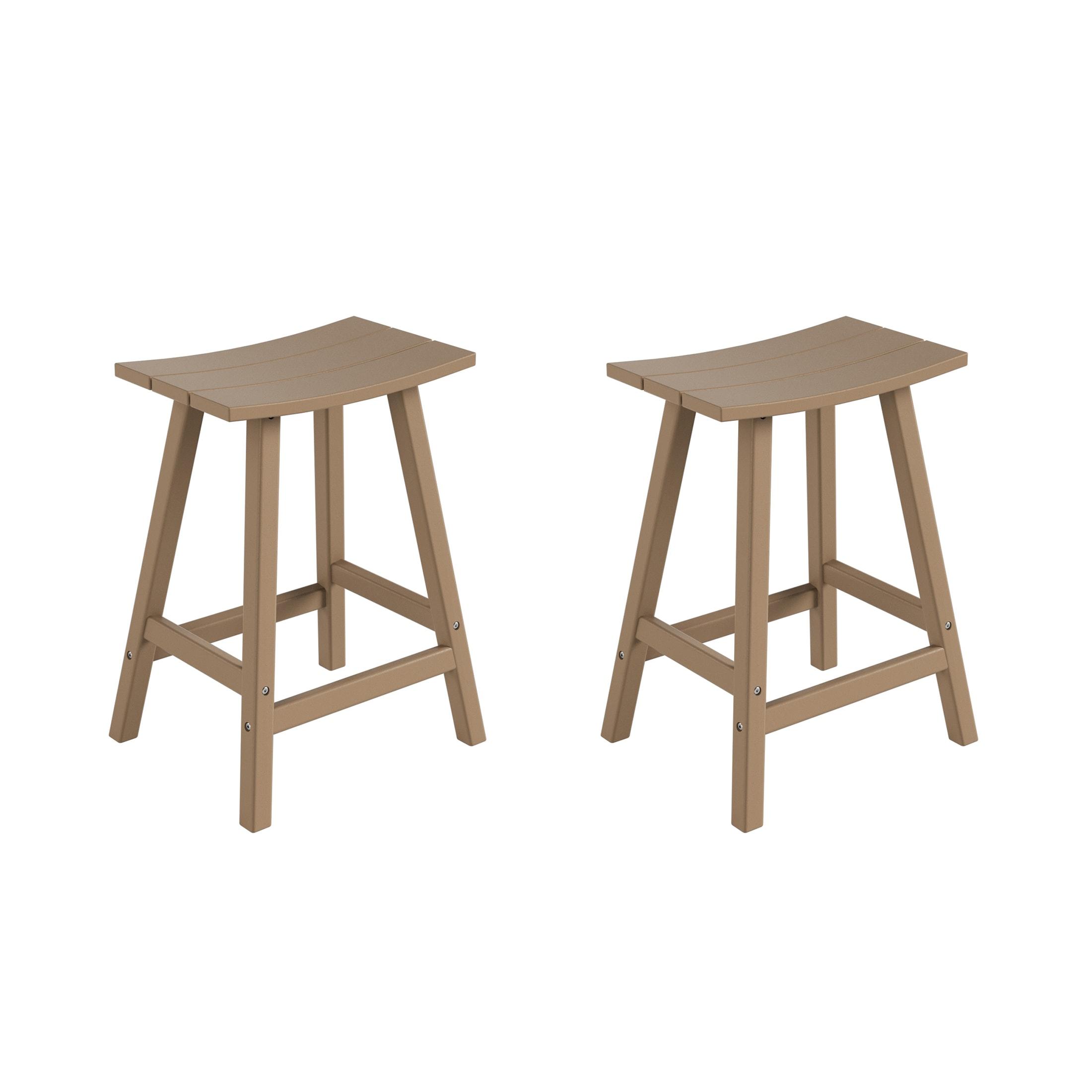 Polytrends Laguna Hdpe All Weather Outdoor Patio 24" Saddle Seat Counter Stool (Set Of 2) Weathered Wood Glam