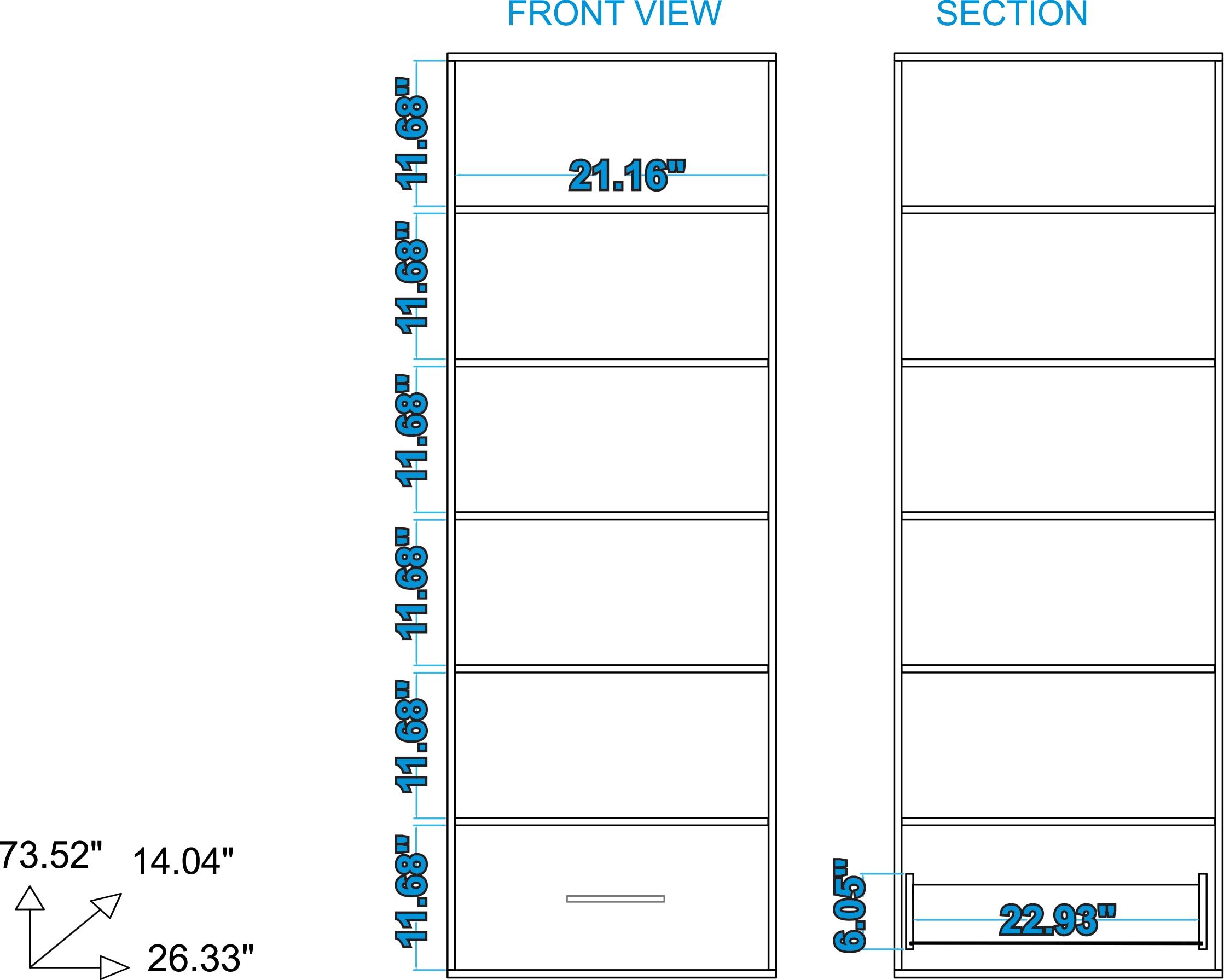 71.85" Serra 5 Shelf Bookcase White - Manhattan Comfort: Frosted Glass Doors, Enclosed Back, Display Closet