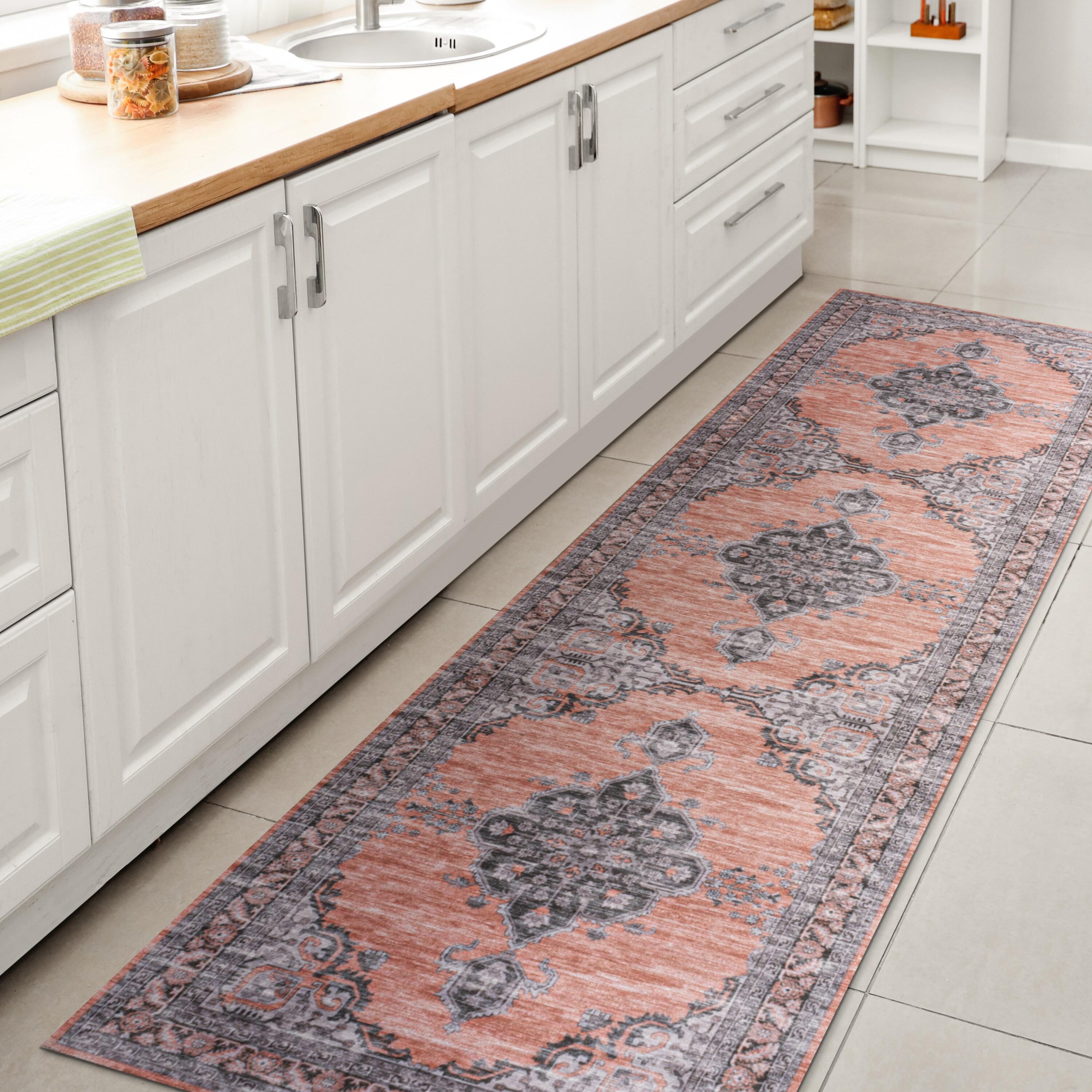 JONATHAN Y Wincer Chenille Cottage Medallion Machine-Washable Orange/Gray 2 ft. x 8 ft. Runner Rug