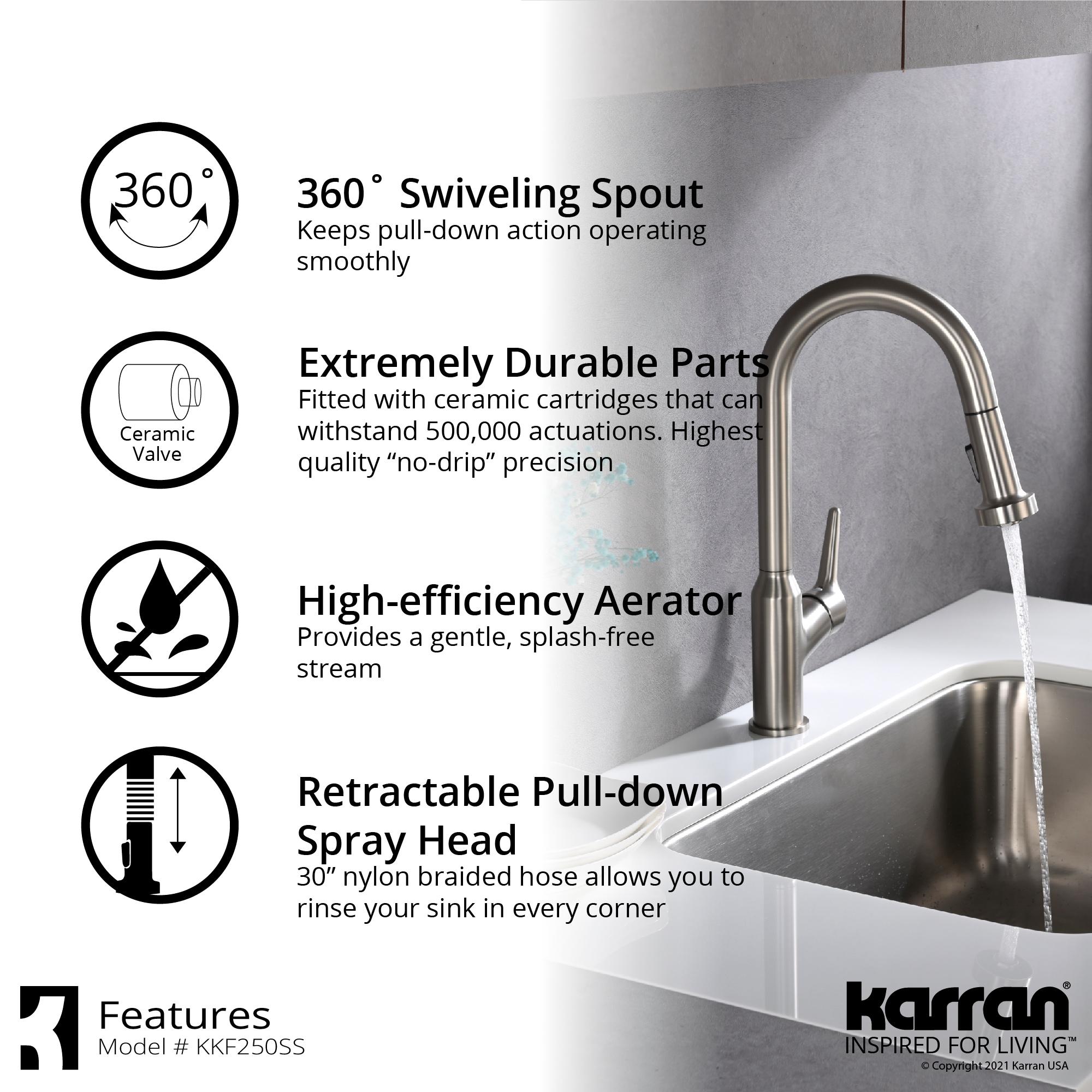 Karran Karran Scottsdale Single Handle Pull Down Sprayer Kitchen Faucet KKF250SS