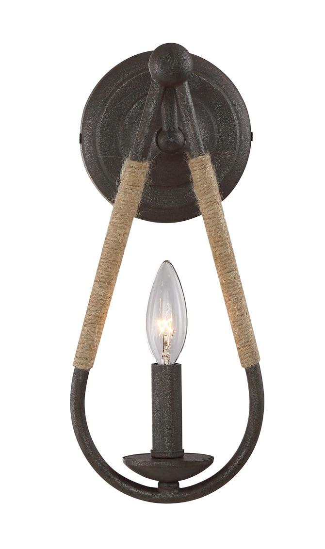 6 in. W x 13 in. H 1-Light Rusty Nail Wall Sconce with Rope Accent and Exposed Bulb