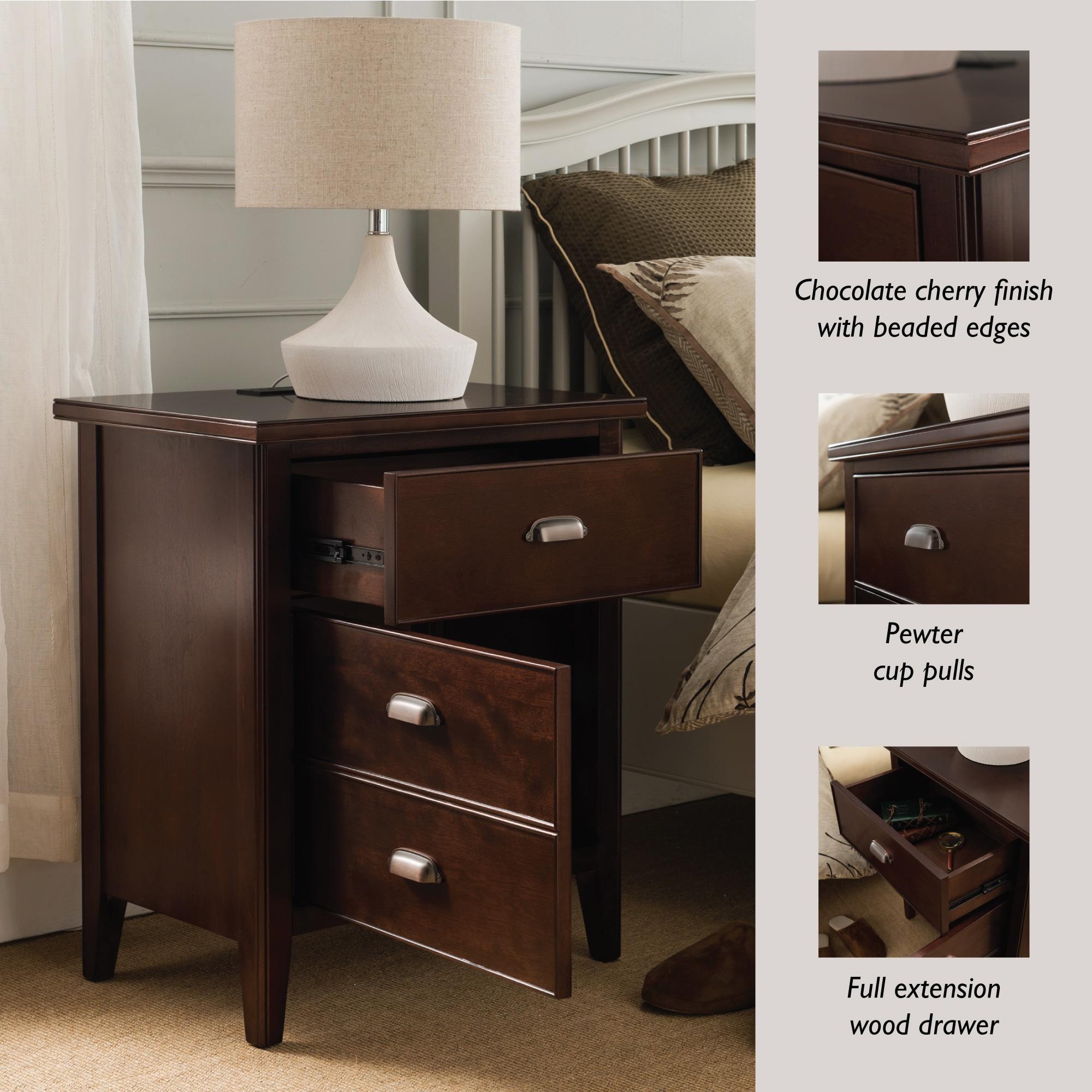 Leick Home 10522 Laurent Nightstand with Drawer, Door with USB-C Fast Charging Station and AC/USB Outlet, Chocolate Cherry
