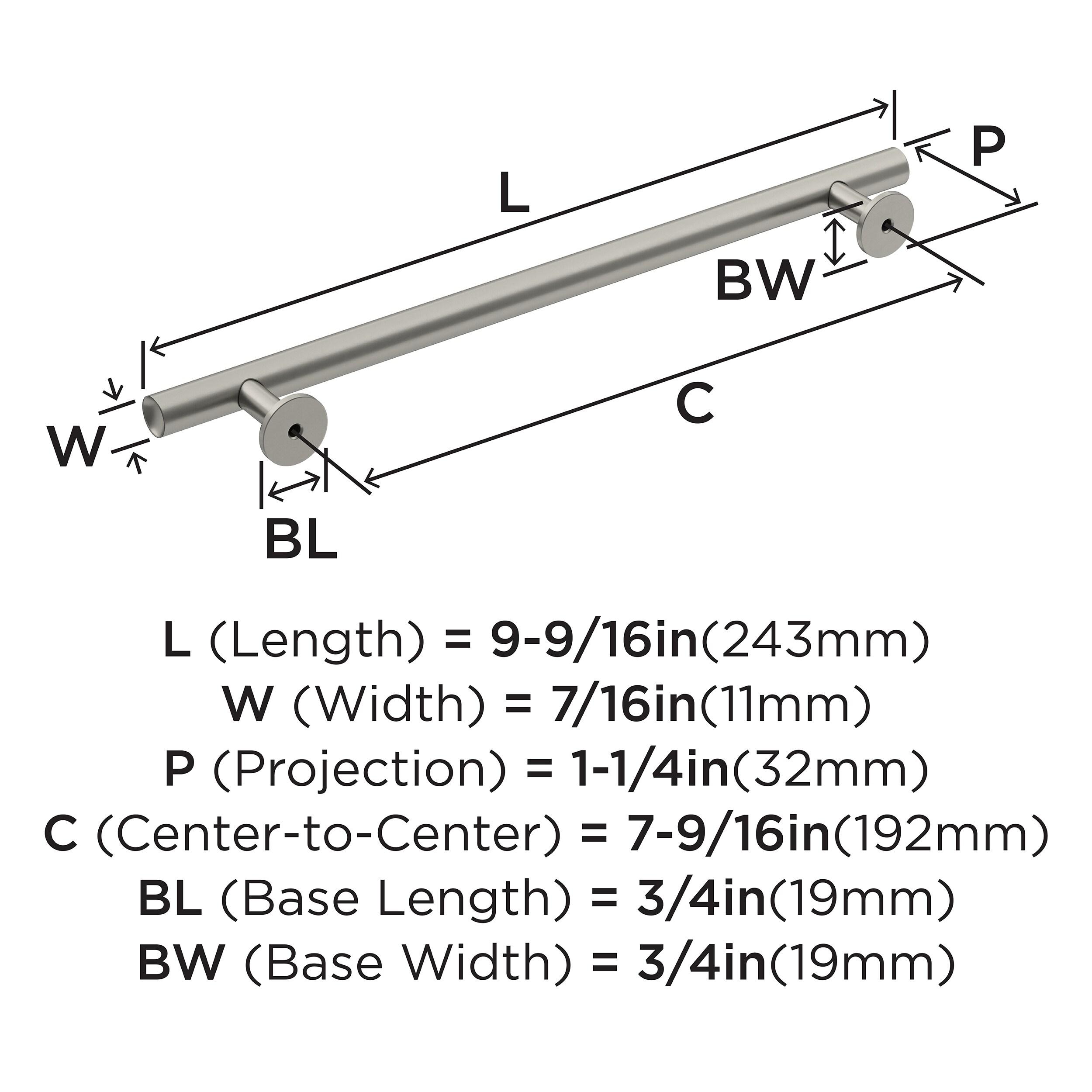 Amerock Radius 7-9/16 inch (192mm) Center-to-Center Satin Nickel Cabinet Pull