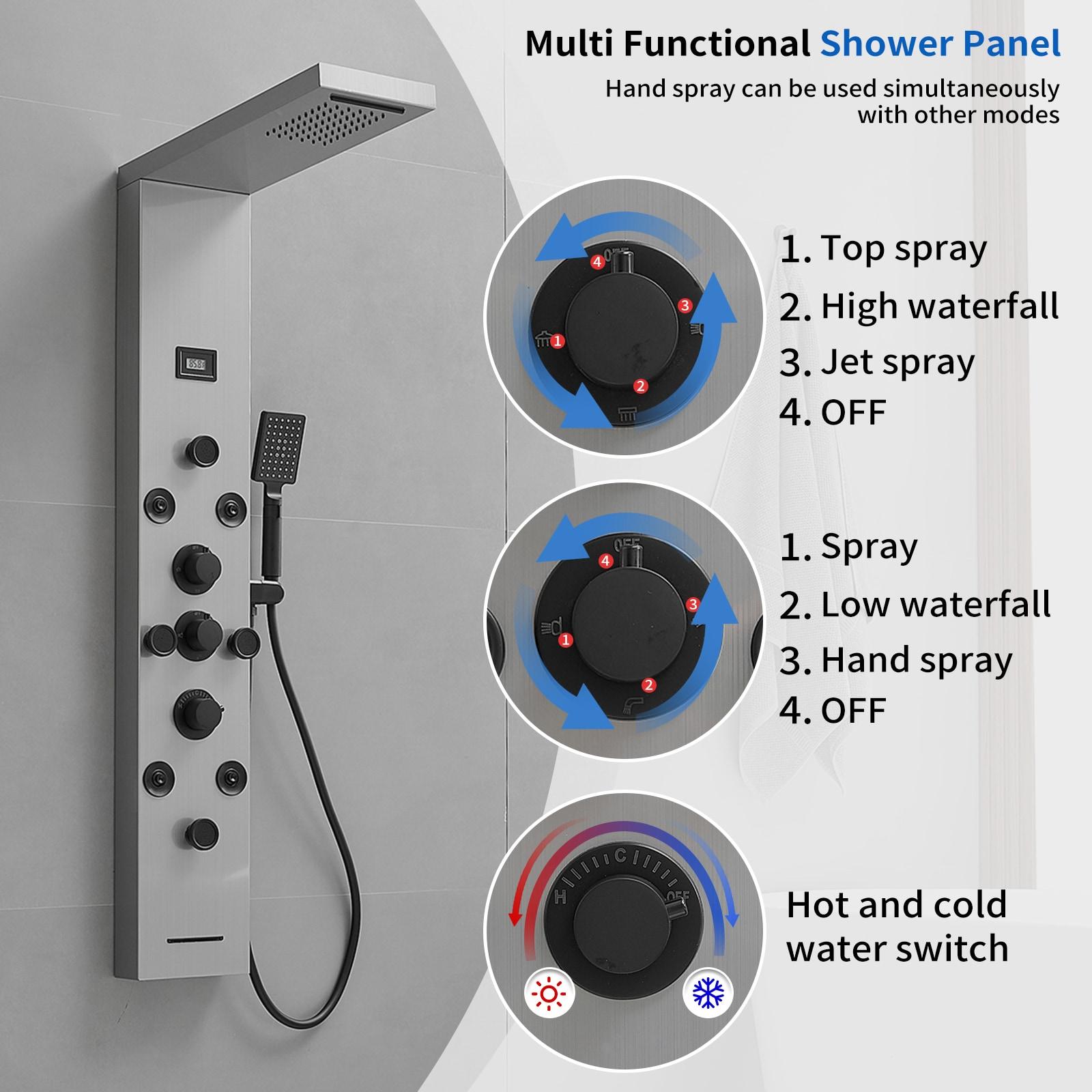 BWE 8-Shower Tower Shower Panel System with Rainfall Shower Head and Shower Wand