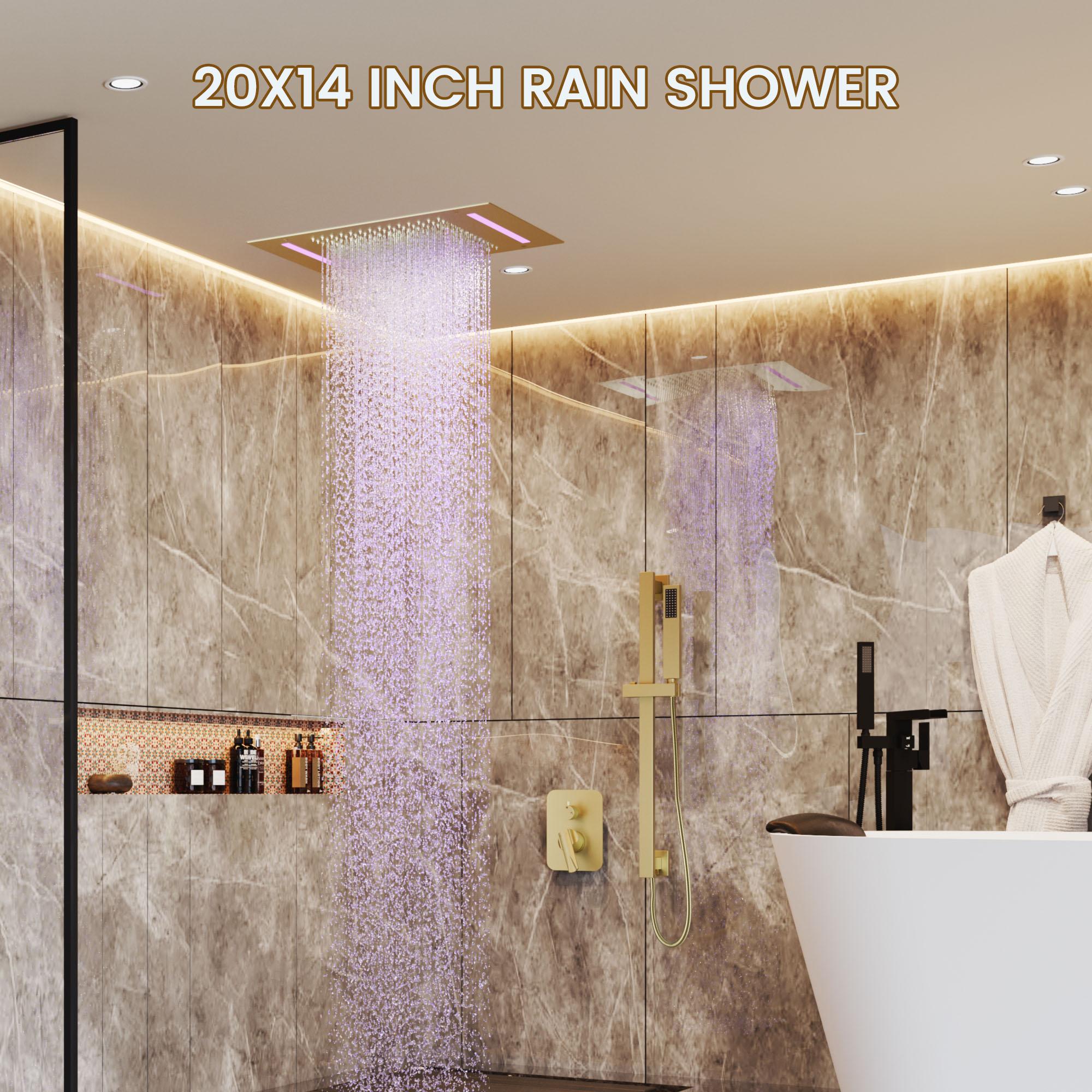 Brushed Gold Adjustable Ceiling Mounted Shower System with Handheld
