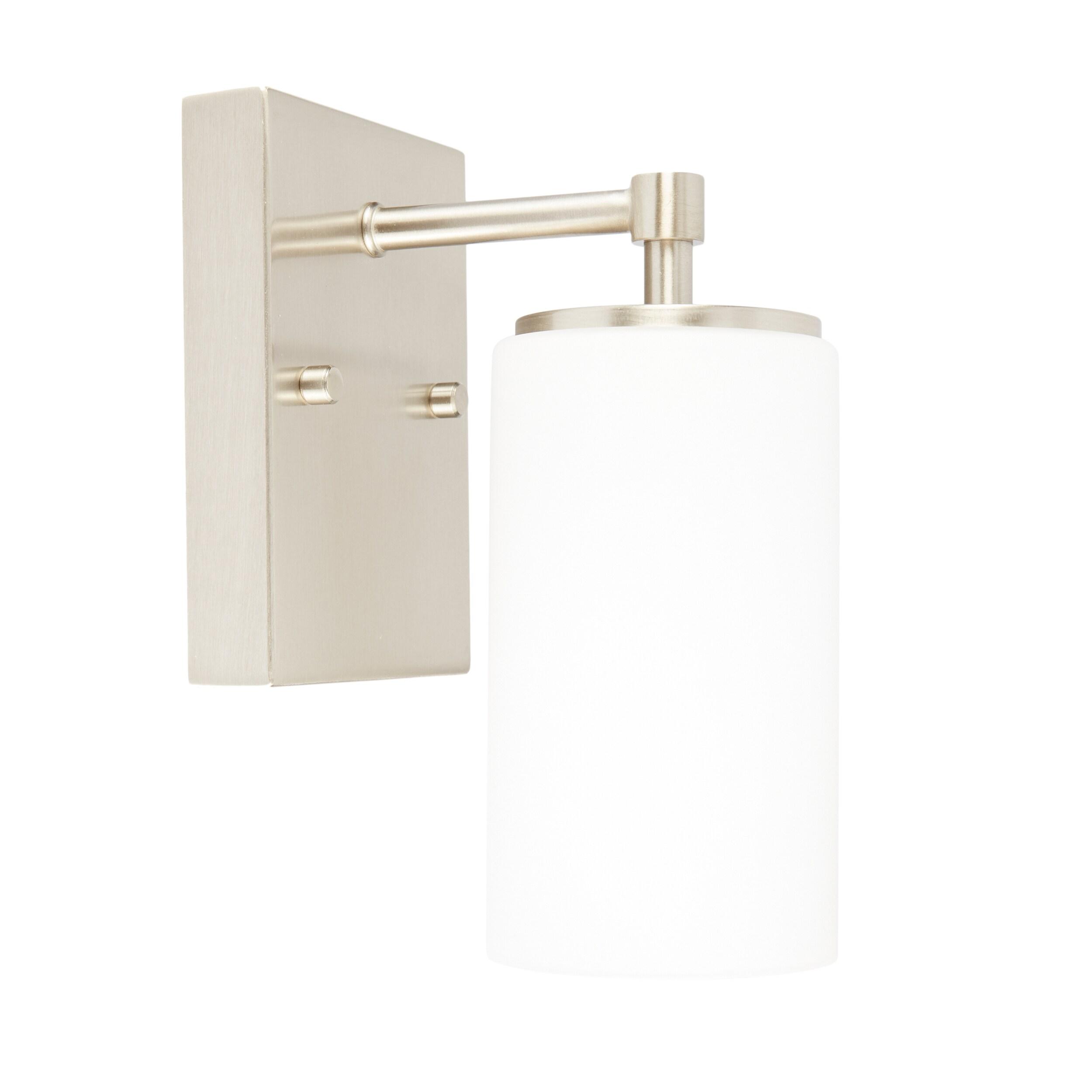 Alturas 4.375 in. Brushed Nickel Modern Contemporary Wall Sconce Vanity Light with Satin Etched Glass Shade