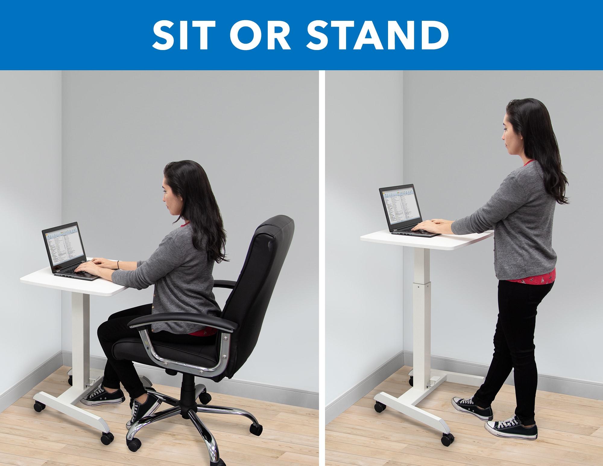 Mount-it Mount-It! Adjustable Rolling Laptop Desk w/ Wheels, Standing Mobile Workstation Cart w/ Spring Lift