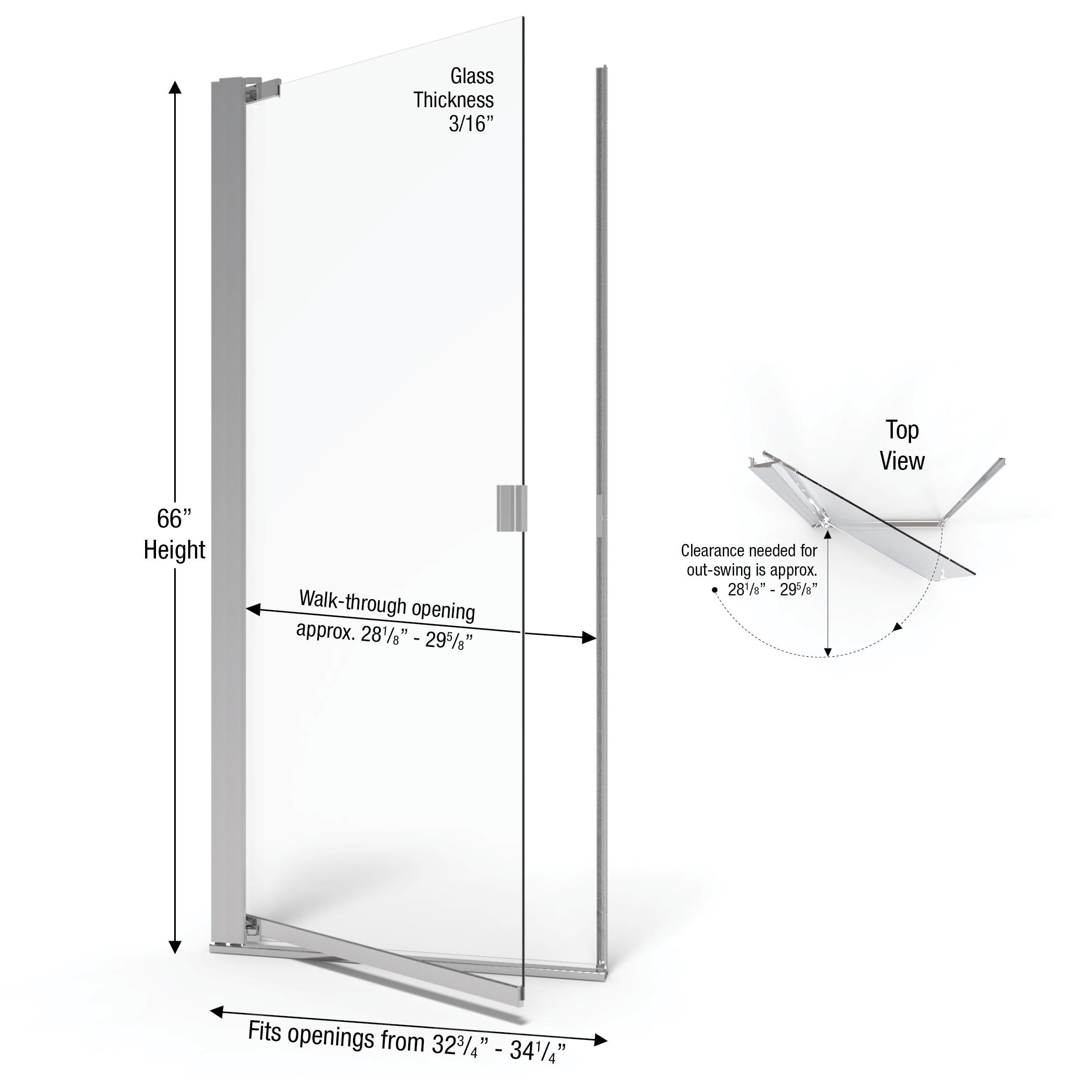 Armon 32.75" W x 66" H Pivot Semi-Frameless Shower Door