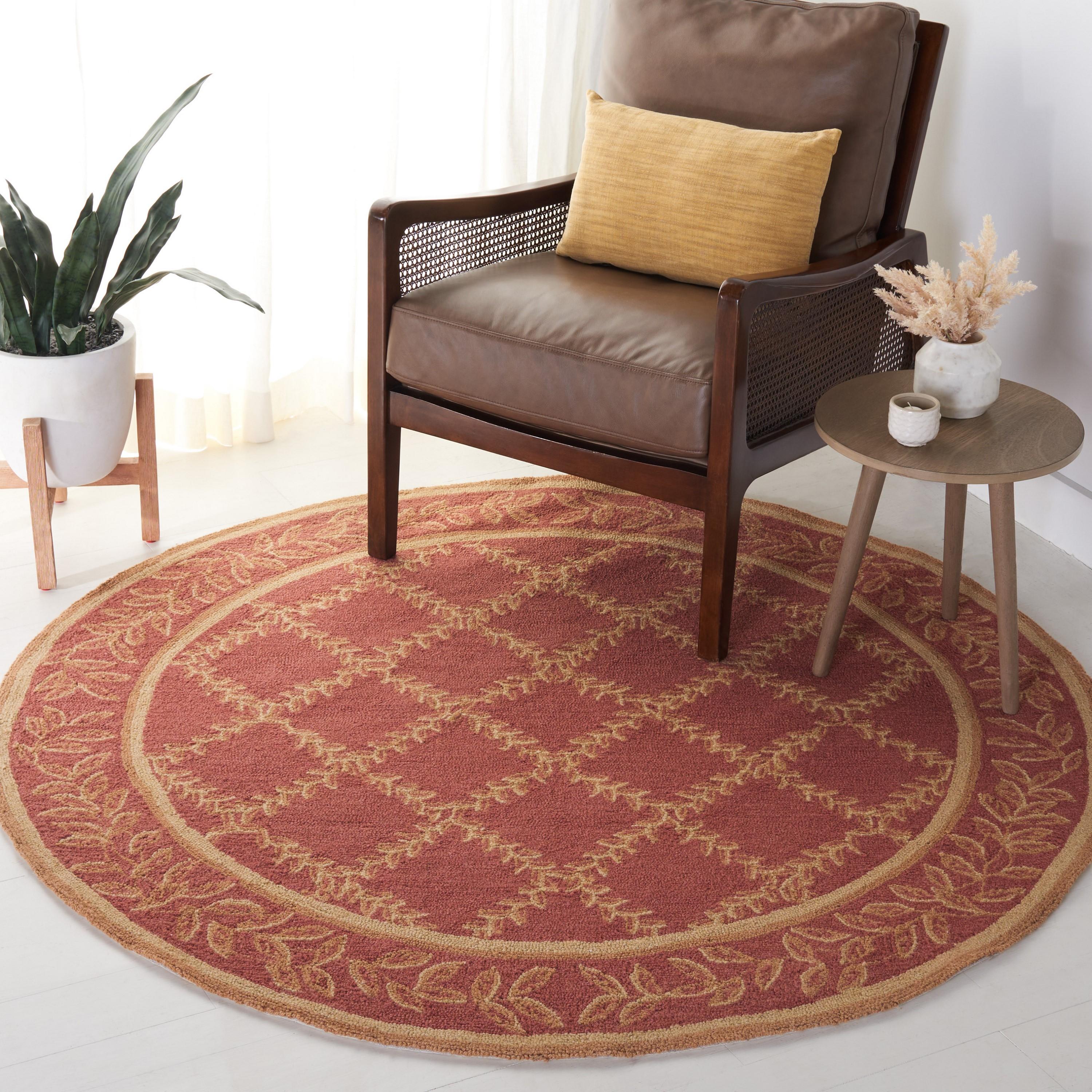 SAFAVIEH Chelsea Alecia Geometric Borders Wool Area Rug, Rust/Gold, 3' x 3' Round