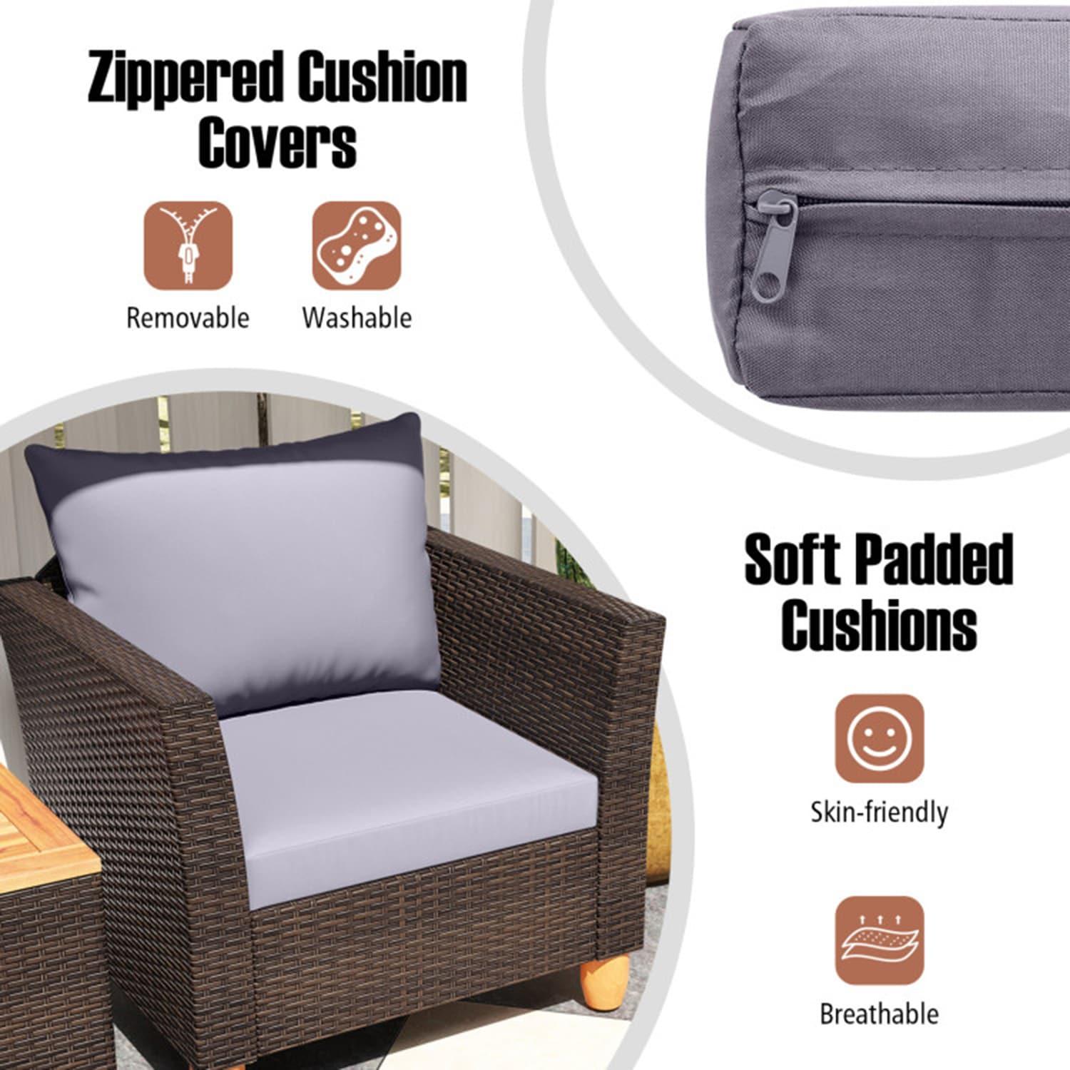 Resenkos 3 Pieces Patio Wicker Conversation Set, Outdoor Furniture Garden Conversation Bistro Sets with Coffee Table and Cushions-Black
