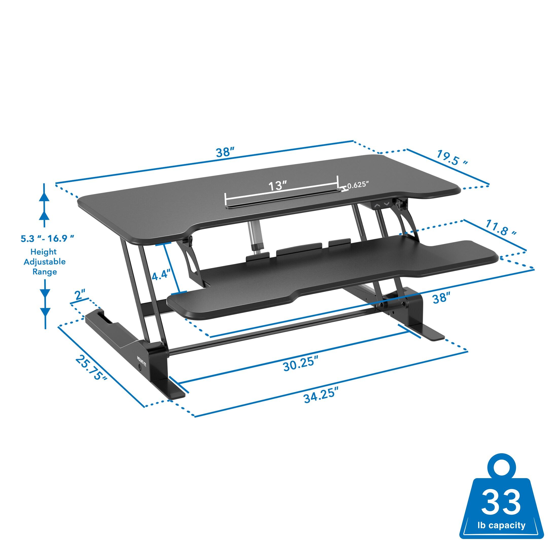 Mount-It 38 in. W Height Adjustable Rectangle Standing Desk Converter