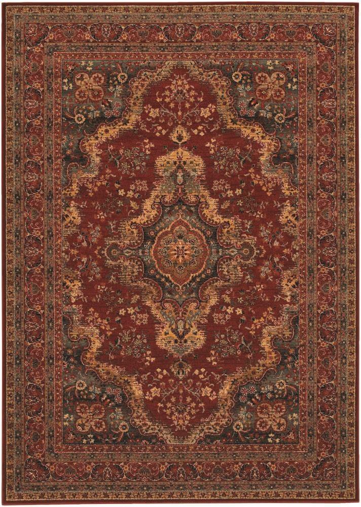 Burgundy Wool Rectangular Medallion Area Rug, 4'6" x 6'6"