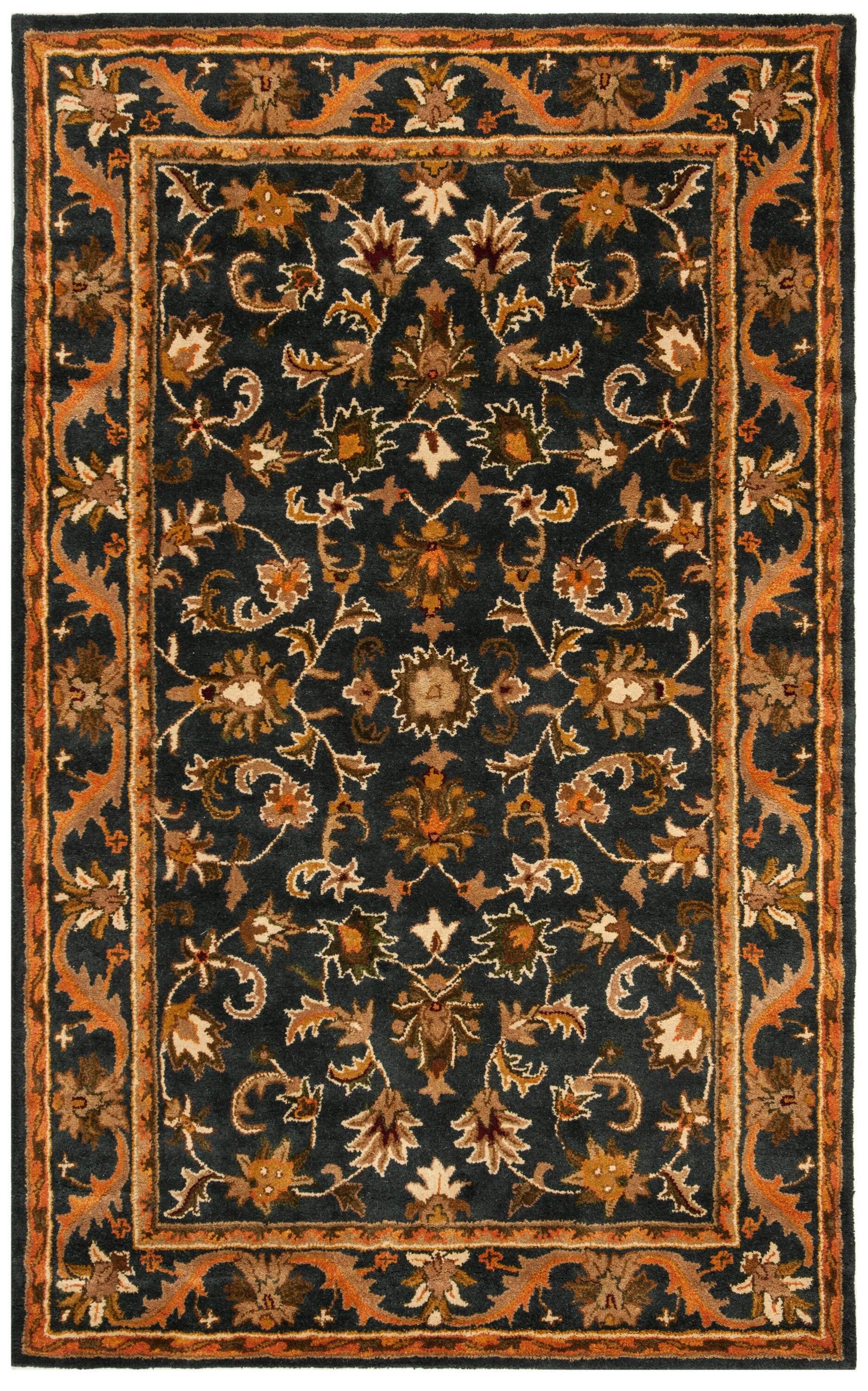 SAFAVIEH Antiquity Carmella Floral Bordered Wool Area Rug, Blue/Gold, 6' x 9'