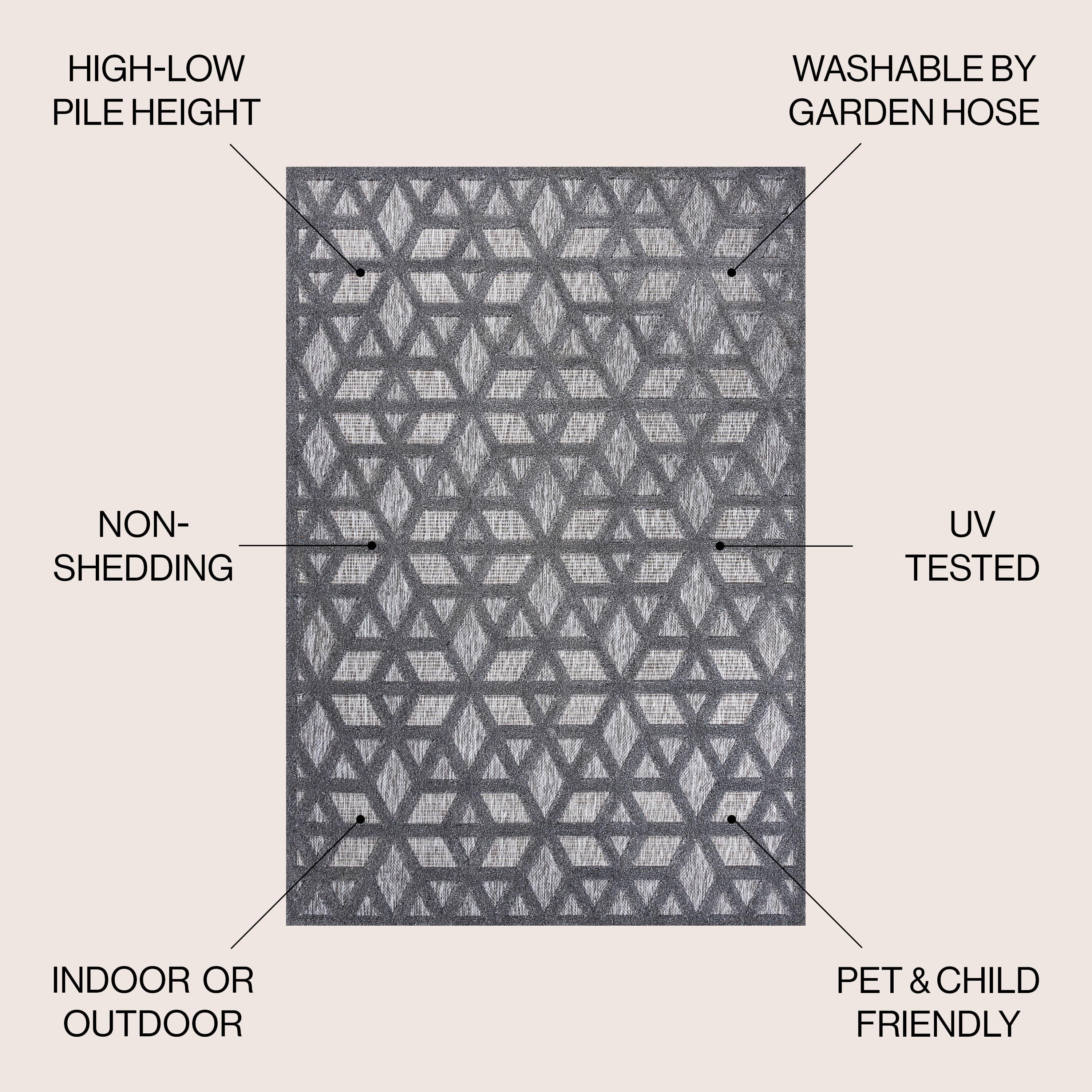 5' x 5' Talaia Neutral Geometric Indoor/Outdoor Area Rug, Dark Gray - JONATHAN Y