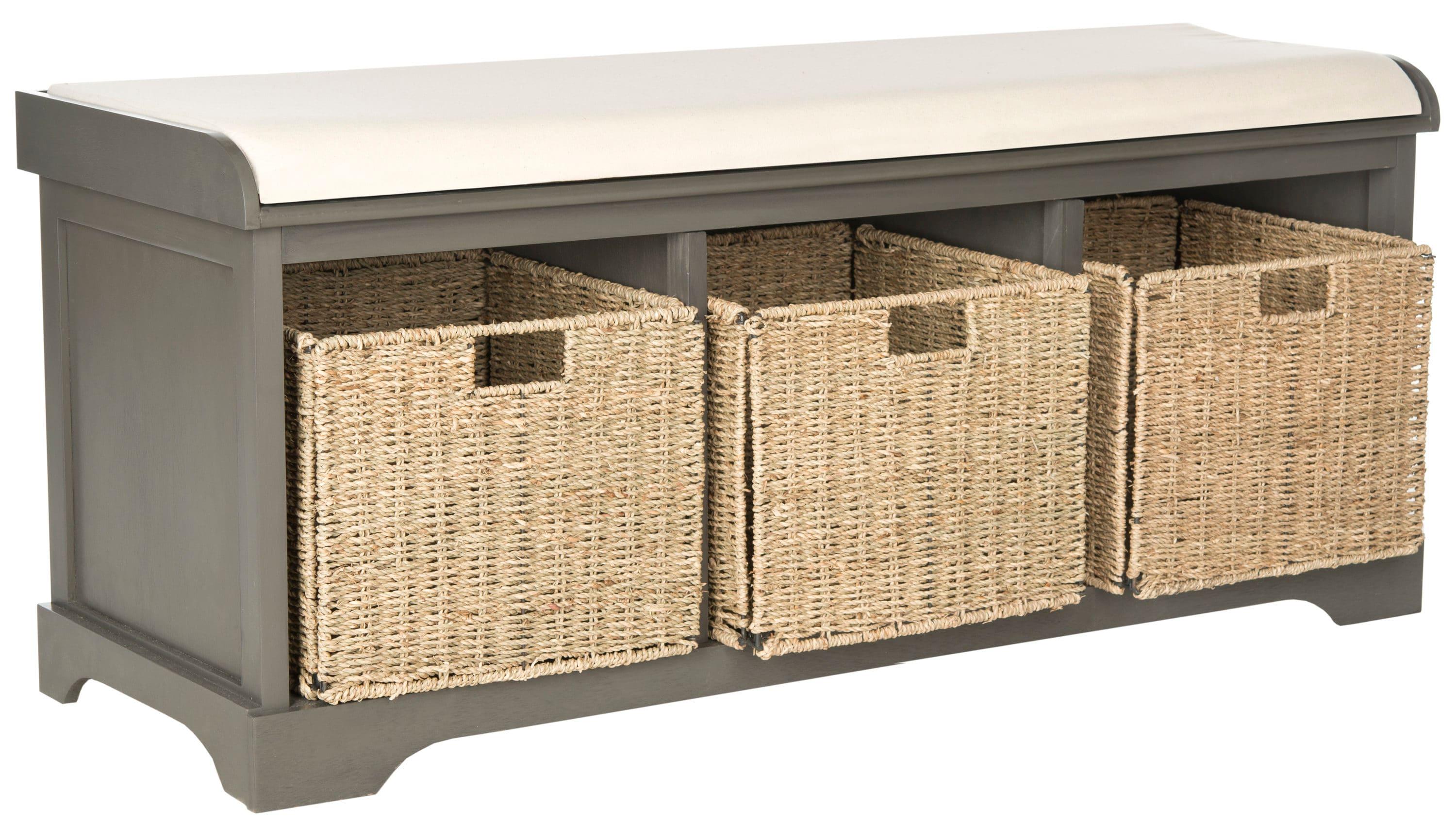 Lonan Wicker Storage Bench - Grey - Safavieh