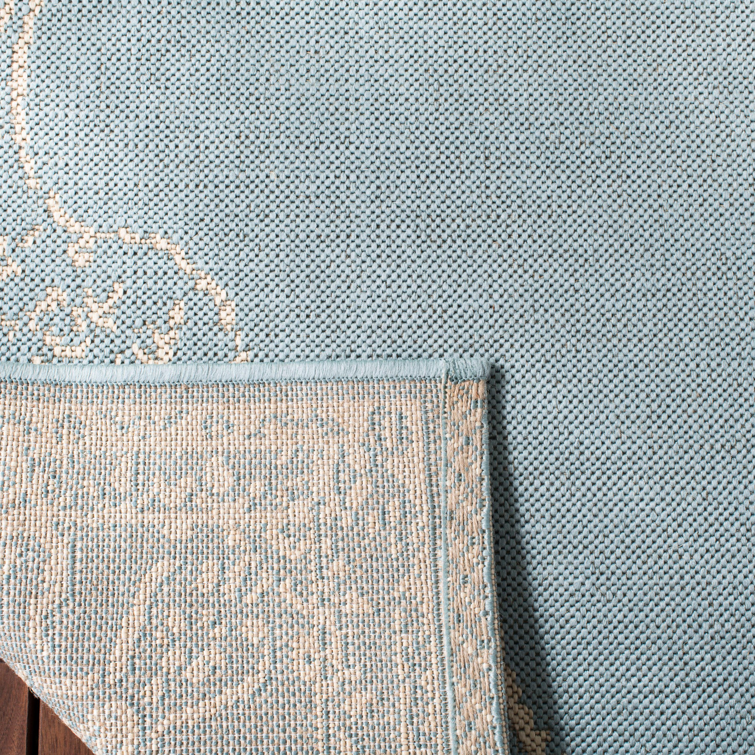 SAFAVIEH Beach House Harding Traditional Indoor/Outdoor Area Rug Cream/Aqua, 5'3" x 7'6"