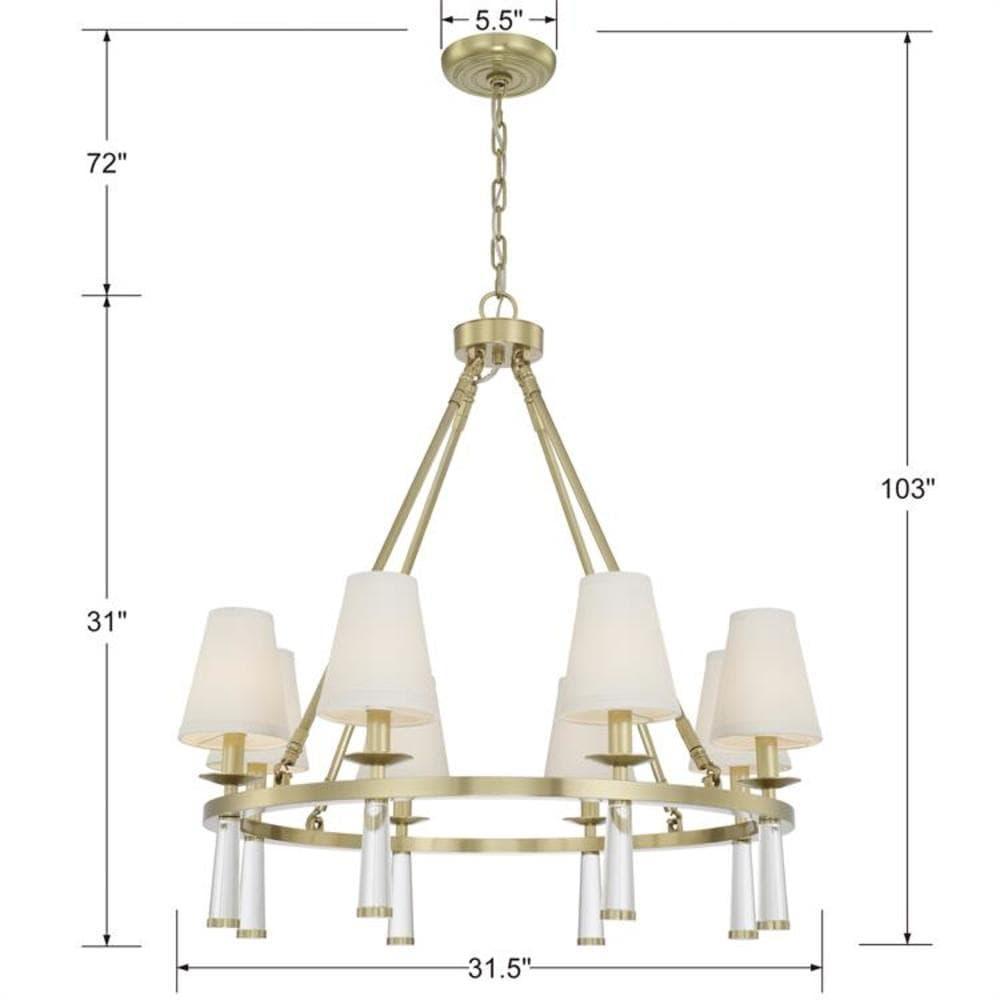 Elegant Aged Brass and Crystal 8-Light Chandelier with Silk Shade