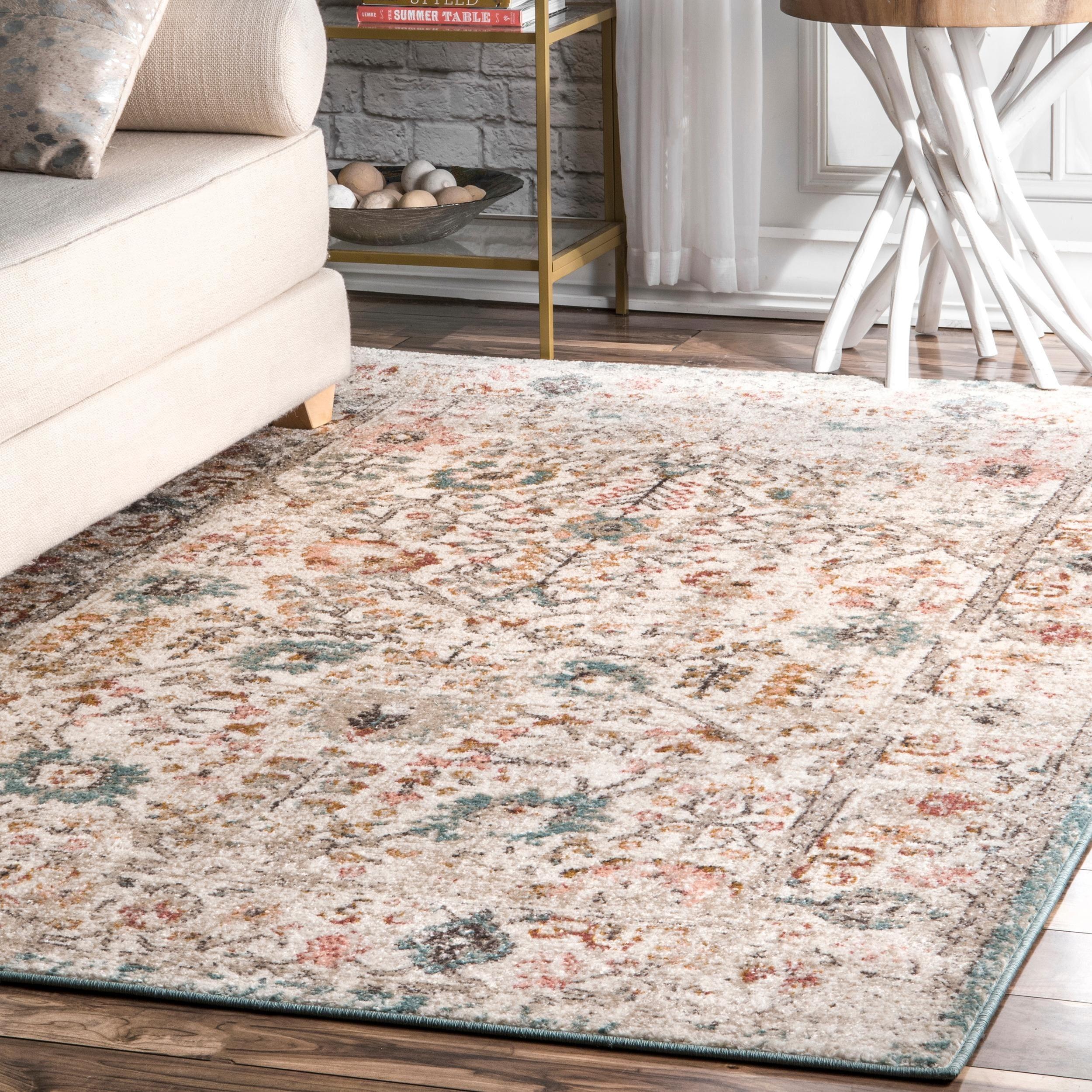 Nuloom Lenore Floral & Paisley 7 Square Indoor Area Rug for Living Room Bedroom Dining Room Kitchen, Beige/Multicolor