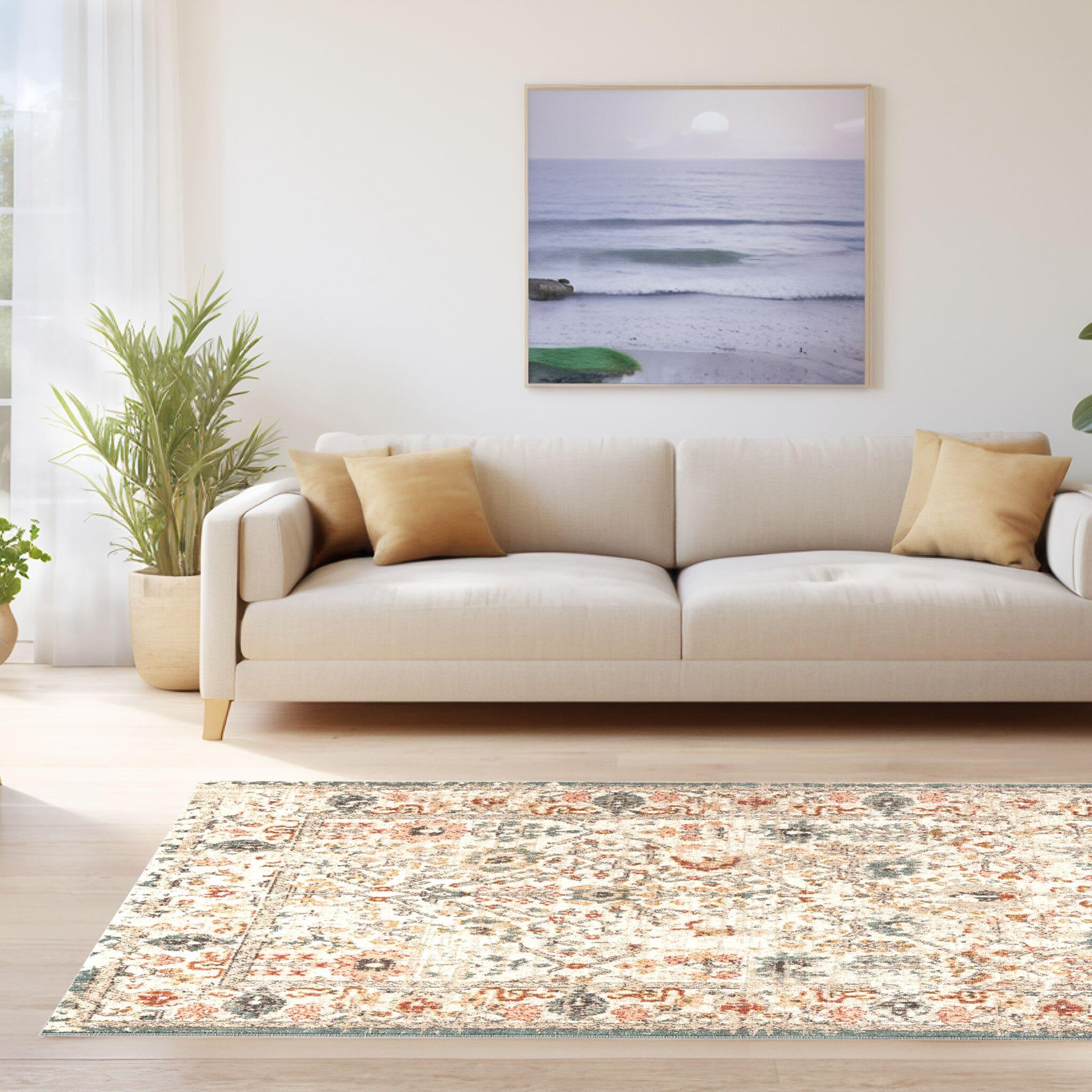 Lenore Vintage Floral 10 ft. x 14 ft. Beige Living Room/Bedroom/Dining Room Area Rug