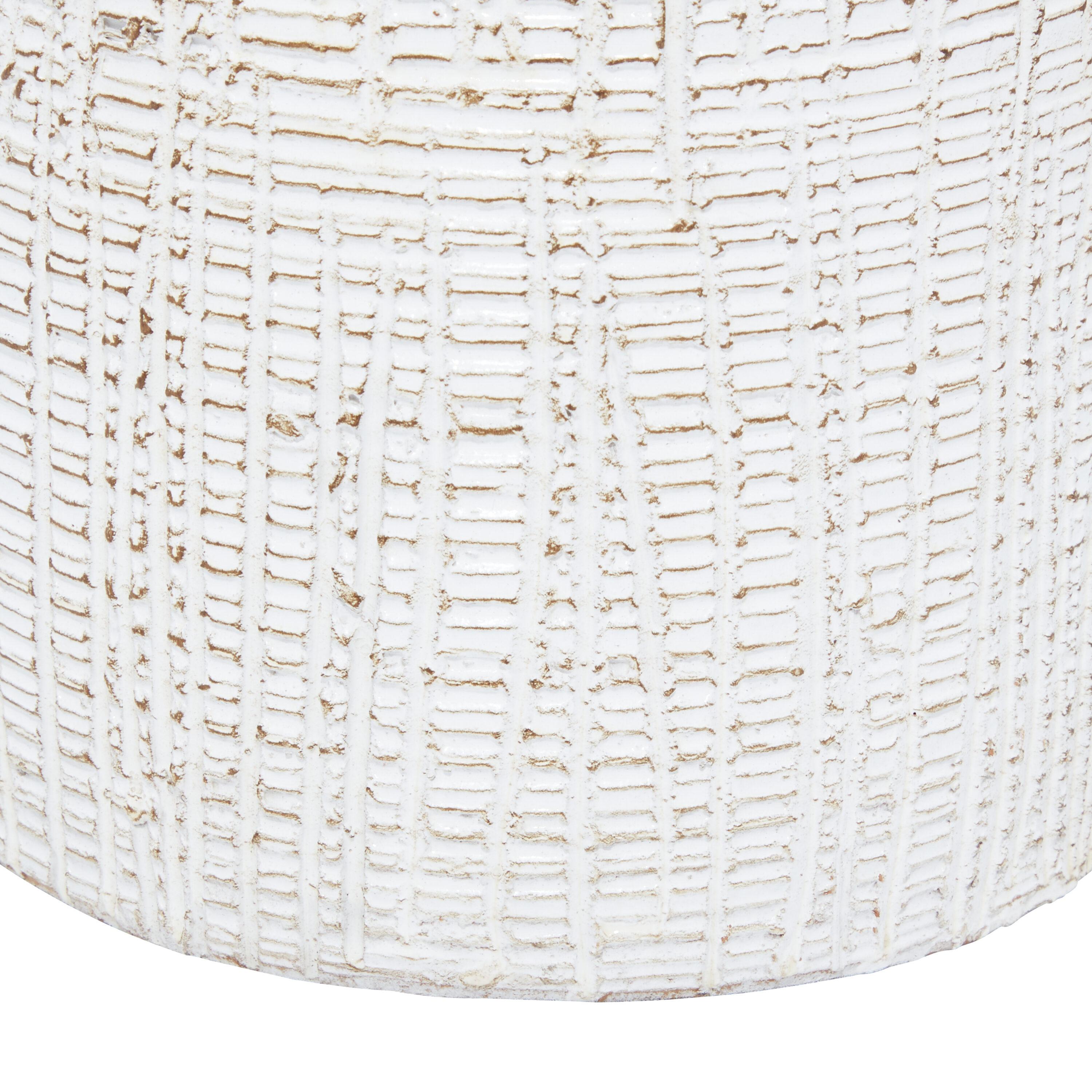 DecMode 11" Carved White Ceramic Vase with Crosshatch Design