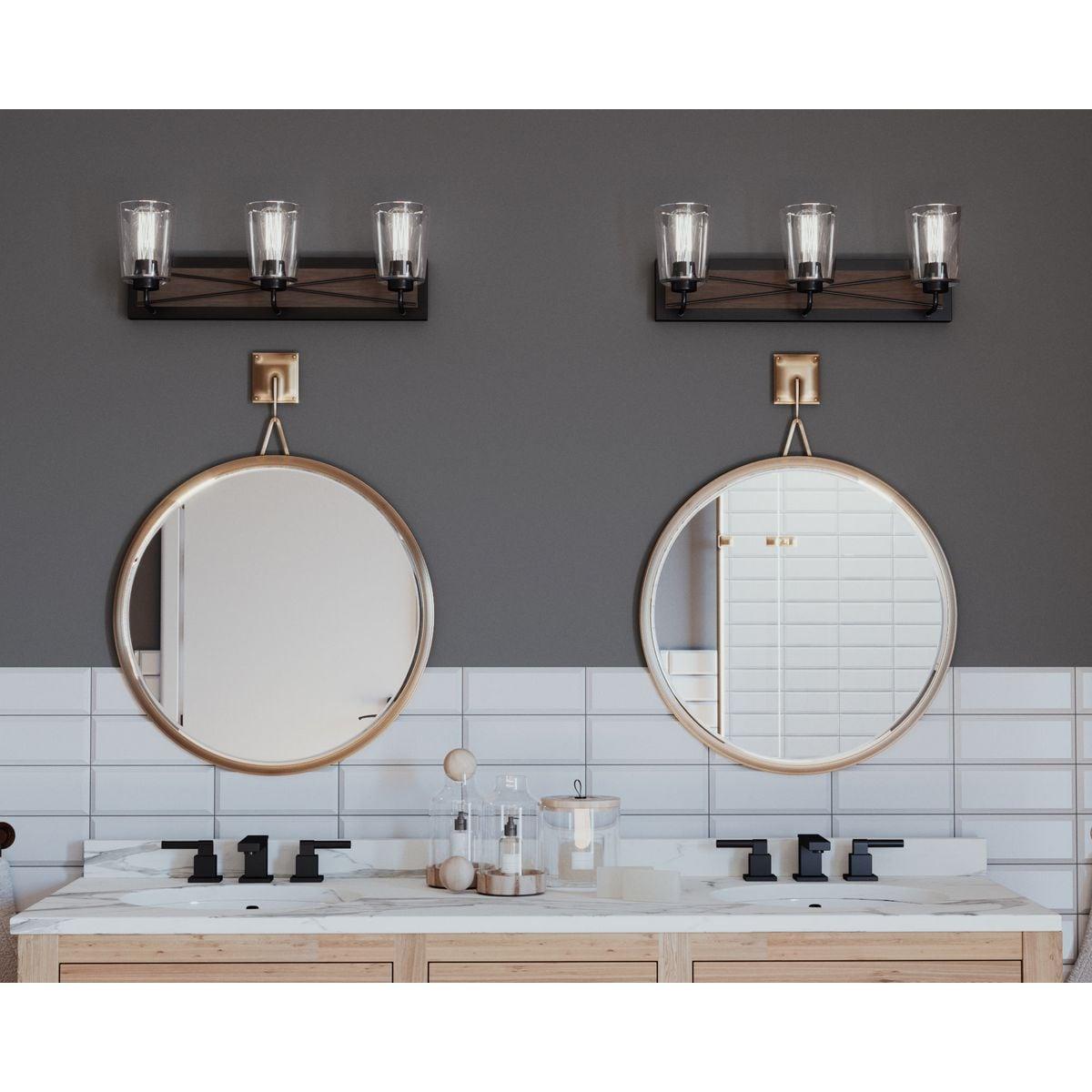 Progress Lighting Briarwood 3-Light Bath Vanity in Antique Bronze with Clear Glass Shades