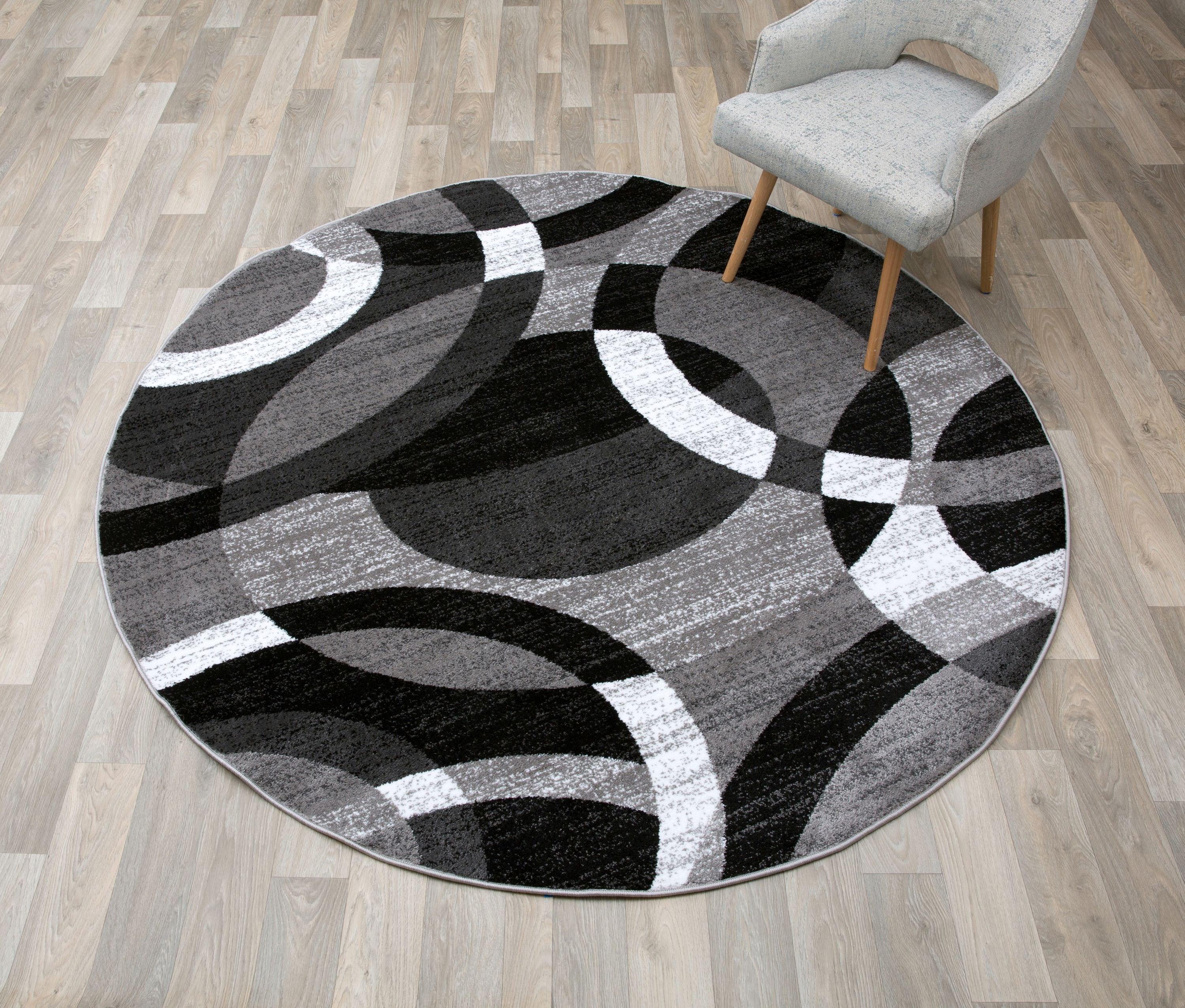 World Rug Gallery Geometric Circles Gray 6'6" Round Rug