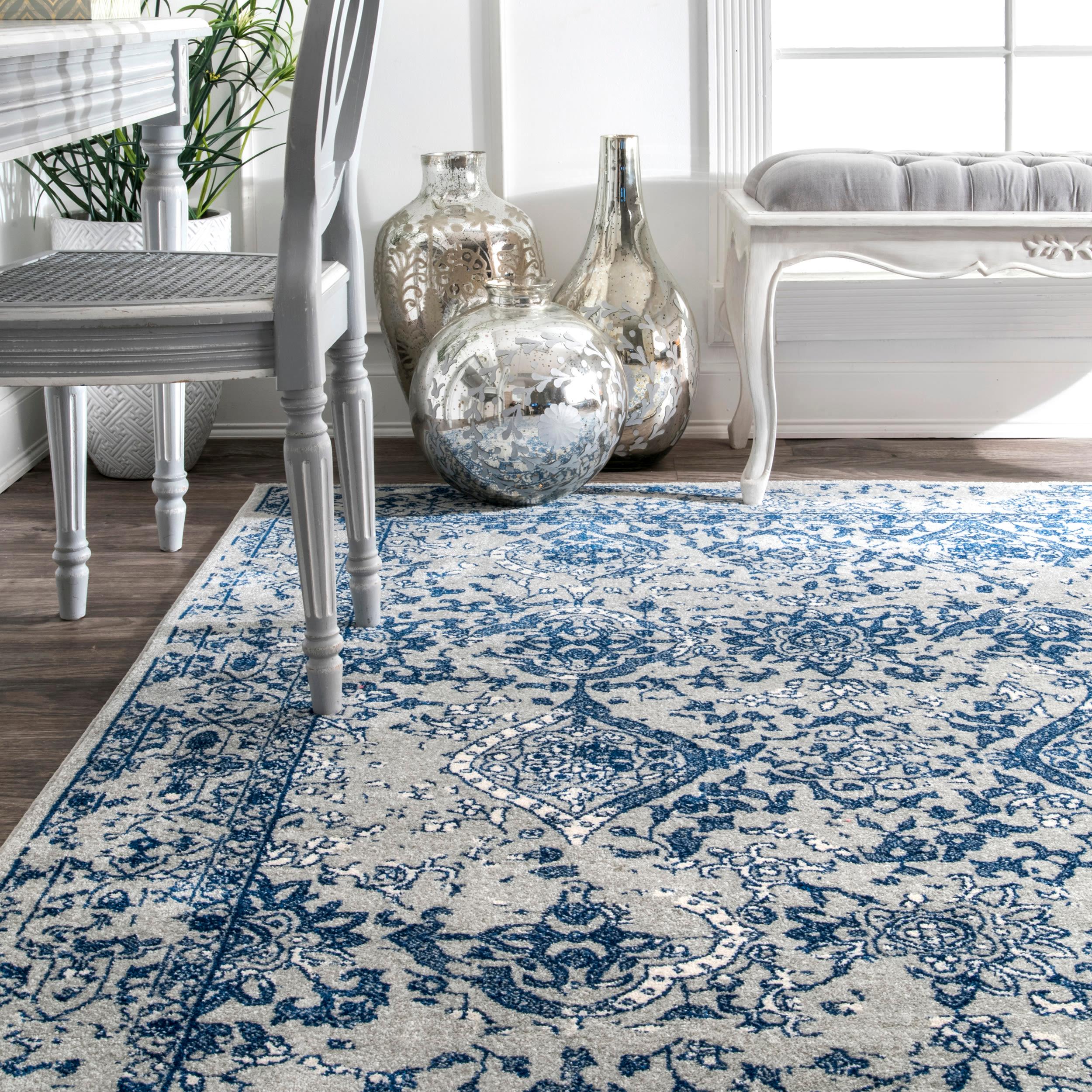 Nuloom Odell Oriental/Persian 2x3 Accent Indoor Area Rug for Living Room Bedroom Dining Room Entryway Kitchen, Blue/Ivory