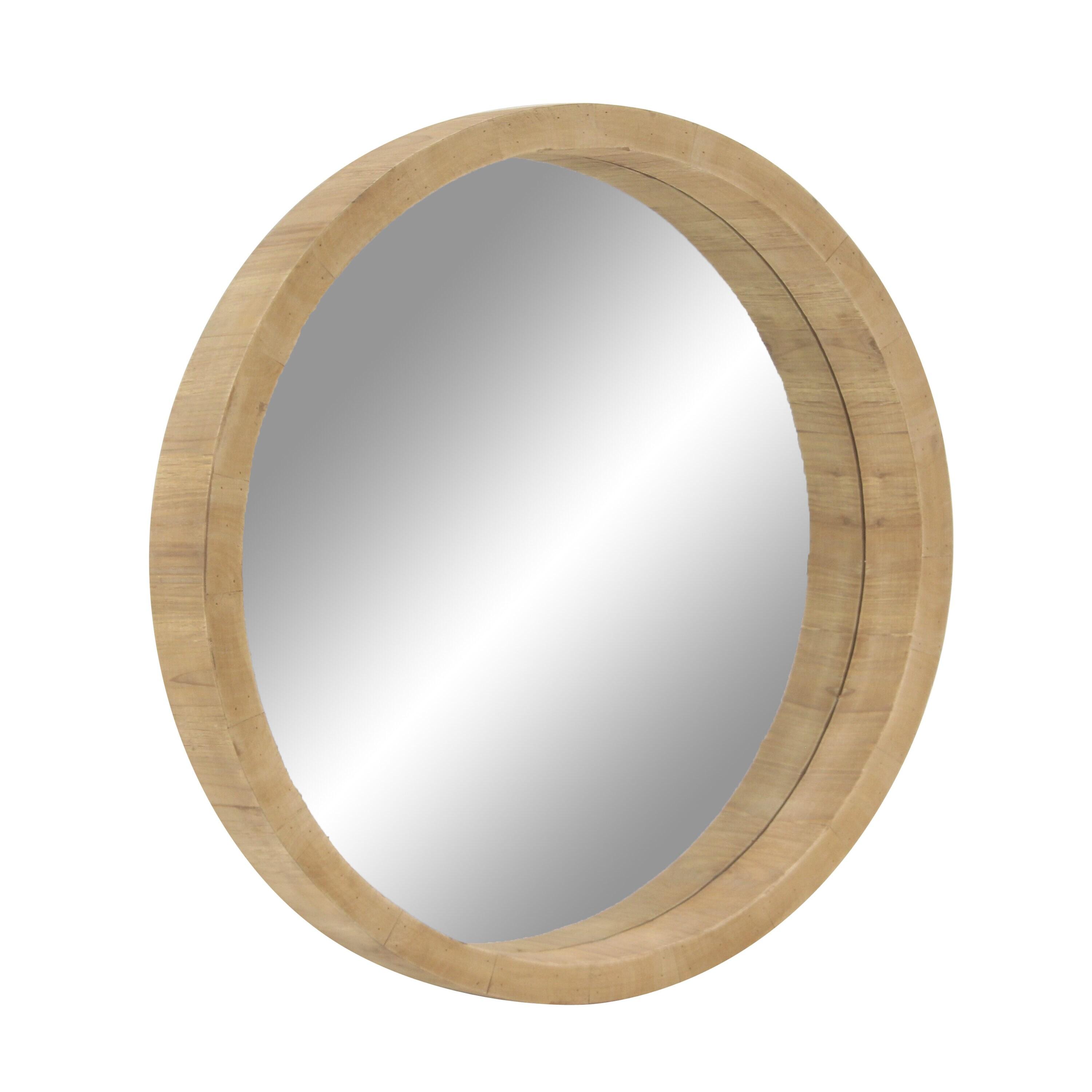 DecMode 32" x 32" Brown Minimalistic Wall Mirror with Natural Wood Grains