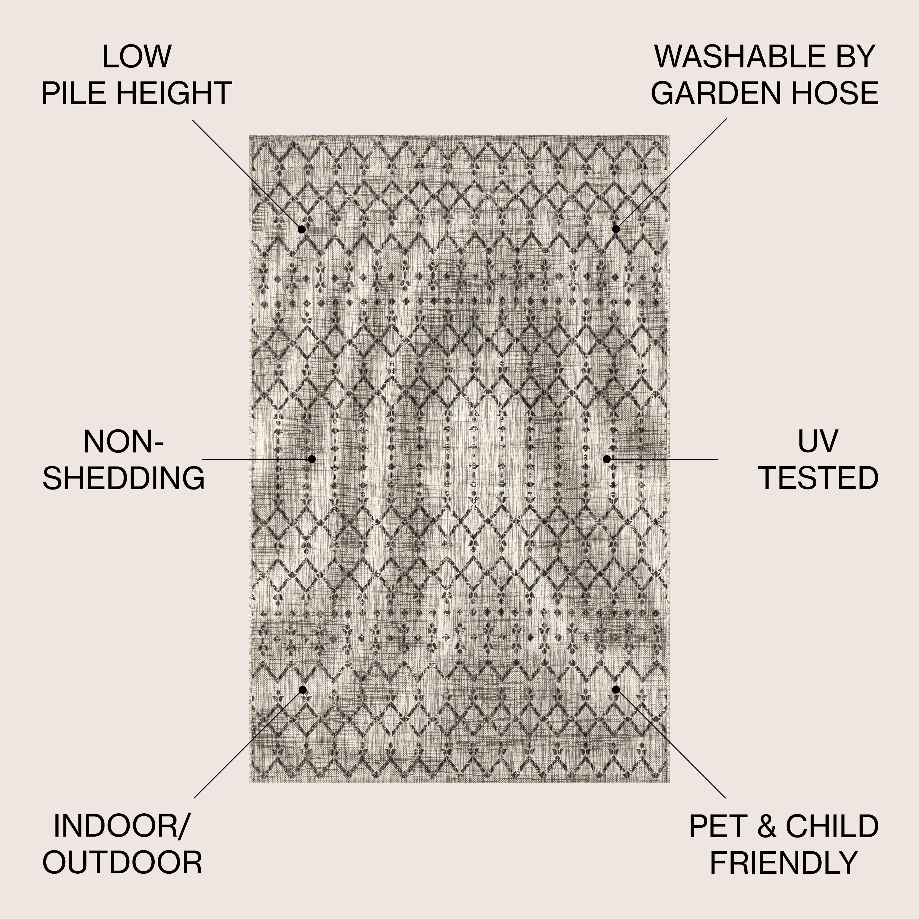 5'x8' Ourika Moroccan Geometric Textured Weave Indoor/Outdoor Area Rug, Light Gray/Black - JONATHAN Y