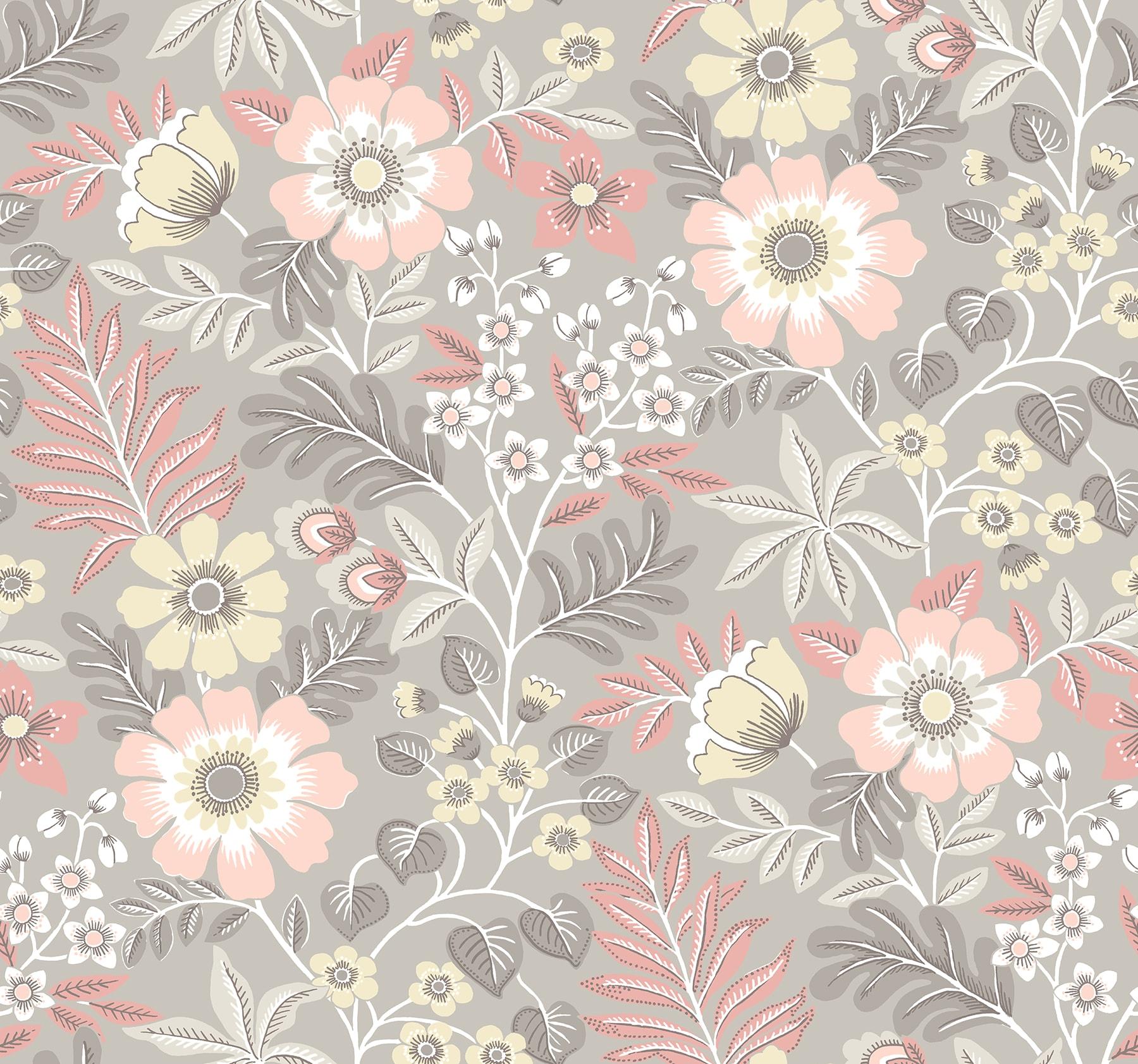 Voysey Pink and Taupe Floral Non-Woven Wallpaper