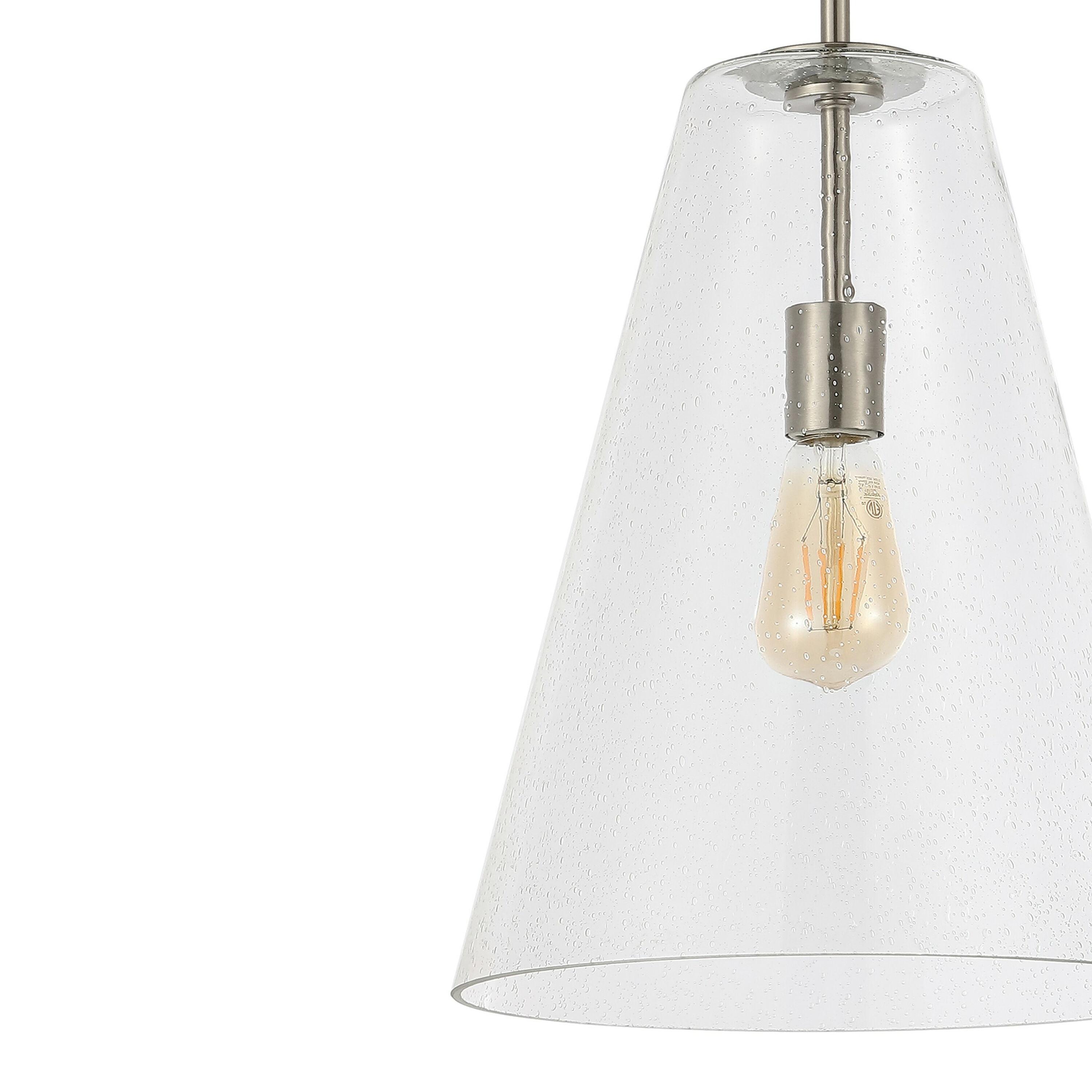 Arlo 11.5" 1-Light Mid-Century Modern Iron/Seeded Glass LED Pendant, Nickel/Clear