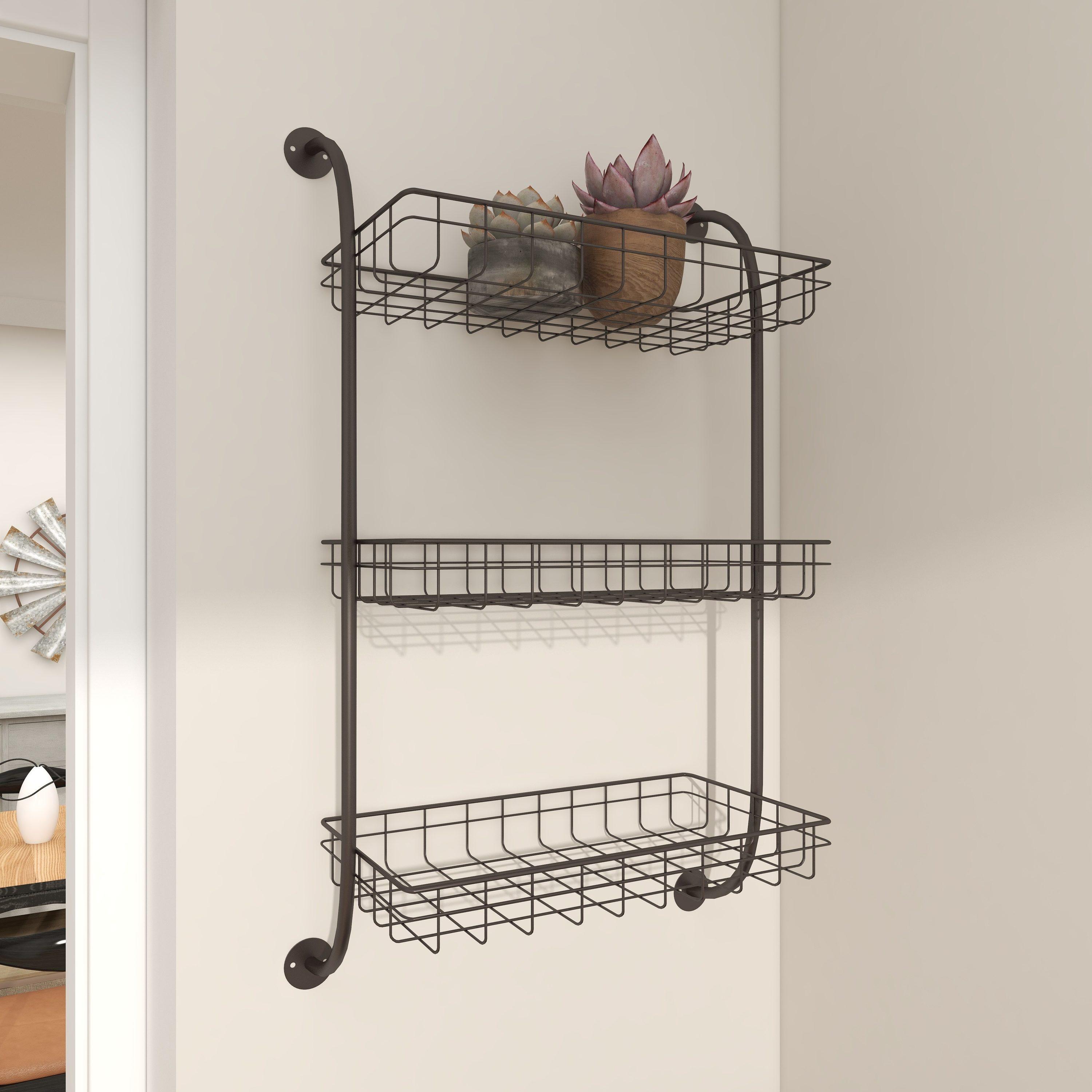 Industrial Chic Black Iron & Wood 3-Tier Floating Wall Shelf