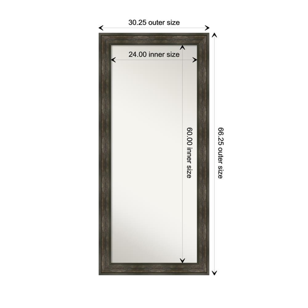 30" x 66" Non-Beveled Rail Rustic Char Full Length Floor Leaner Mirror - Amanti Art: Polystyrene Frame, Spot Clean