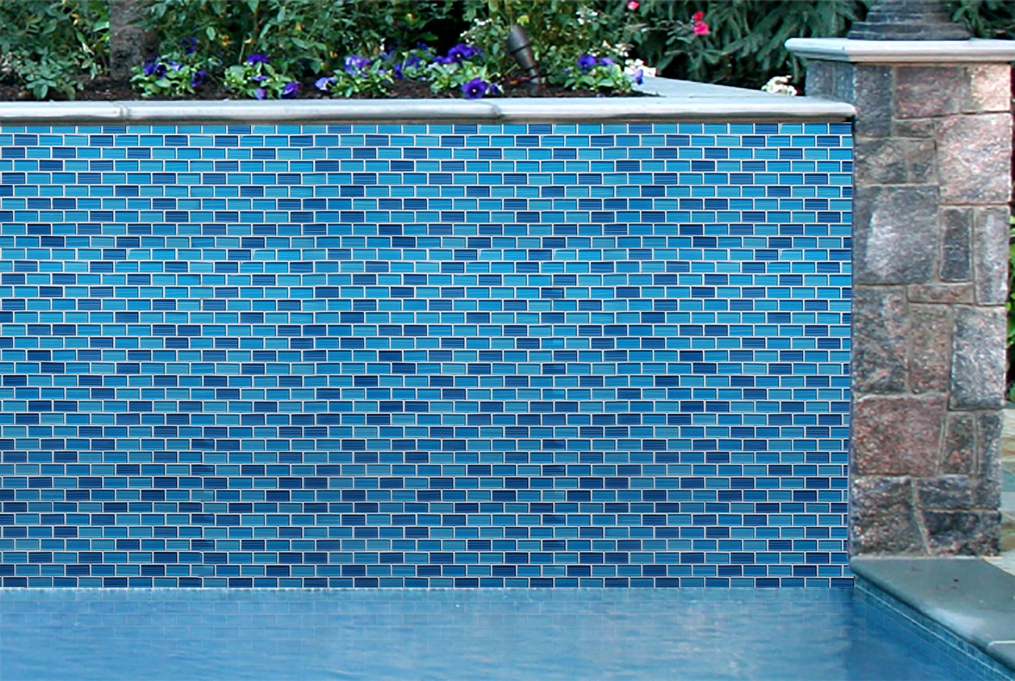 Swimming Pool Series 1" x 2" Straight Edge Glass Mosaic Tile