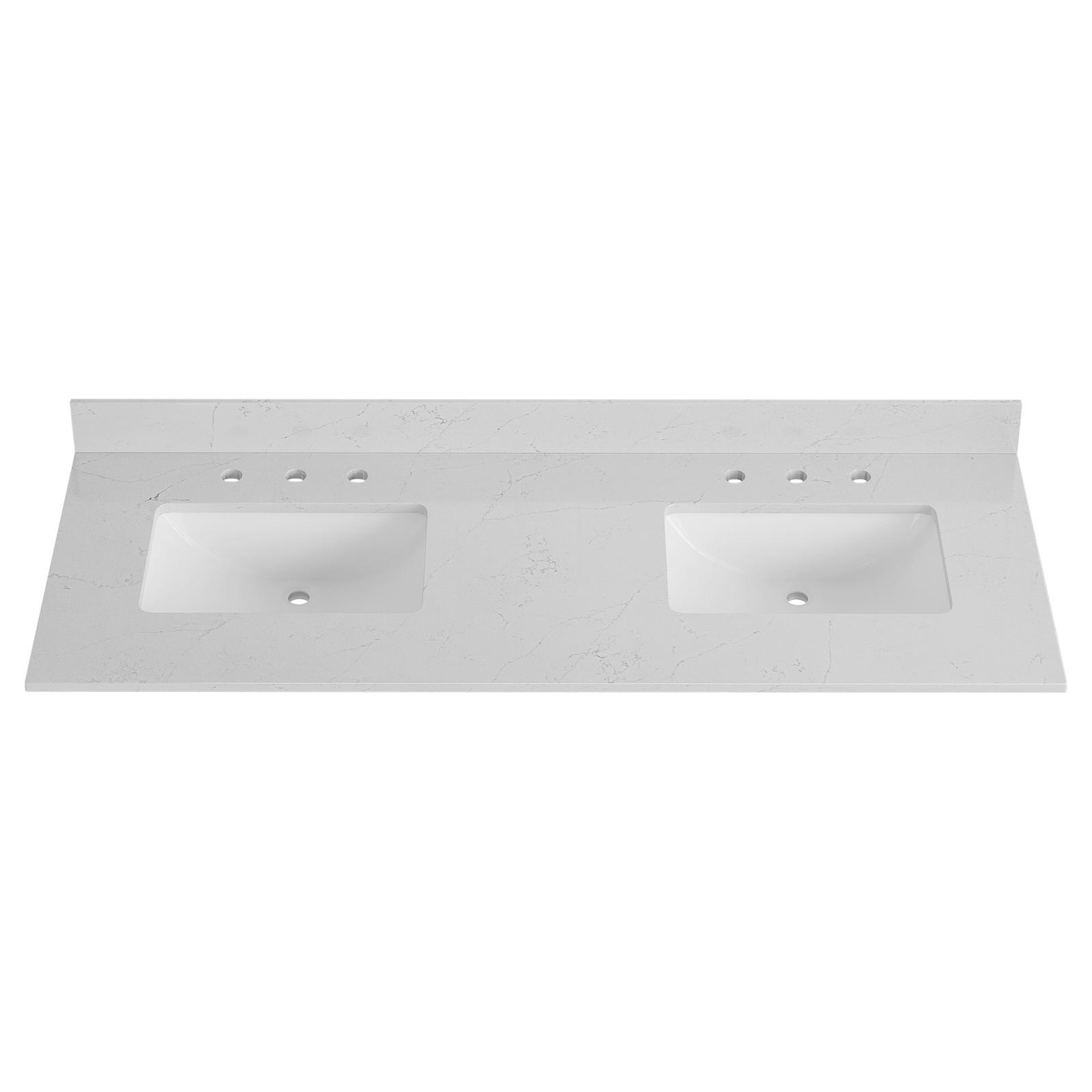 61'' Rectangular Double Sinks Vanity Top in White