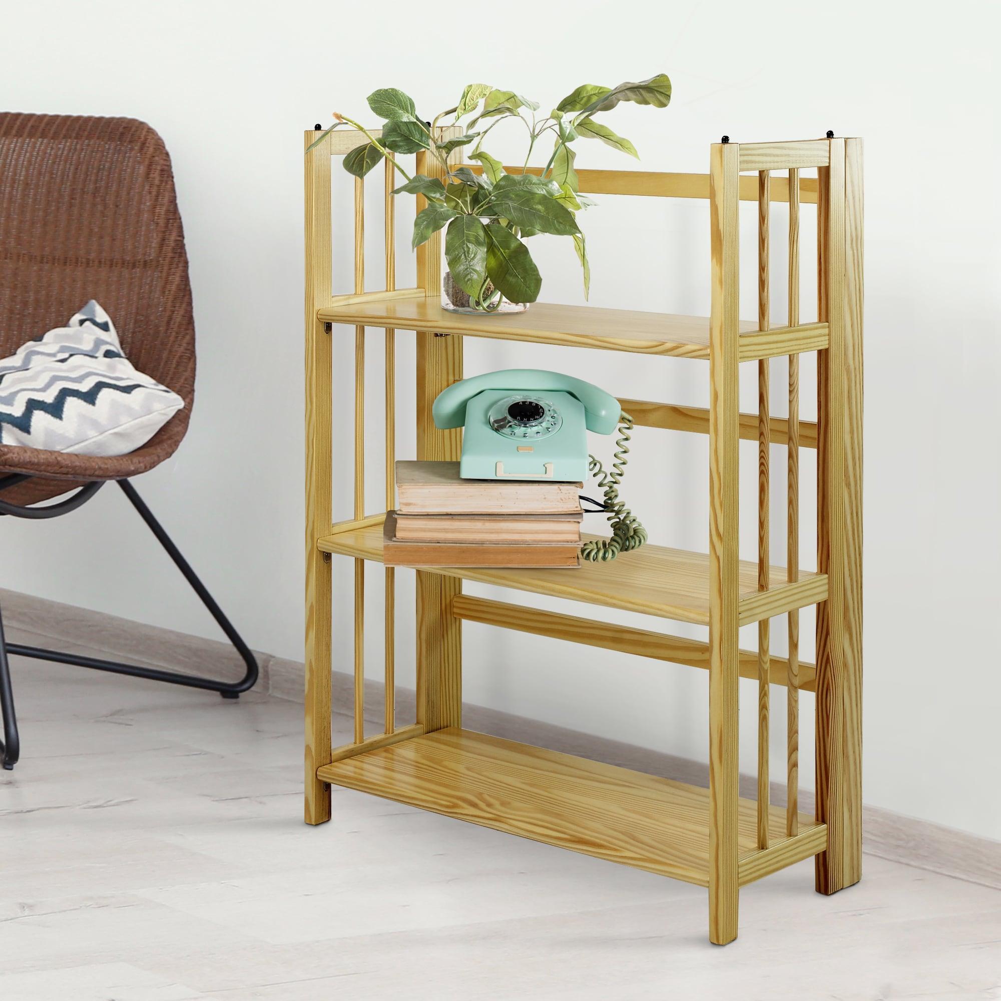 3-Shelf Folding Stackable Bookcase 27.5" Wide-Natu