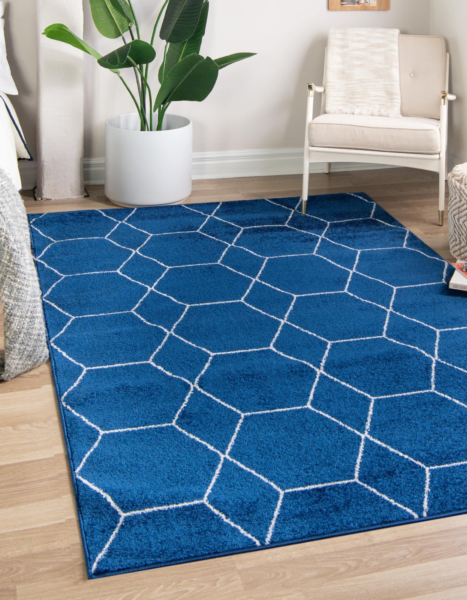 Unique Loom 10' 0 x 13' 0 Trellis Frieze Geometric Navy Blue Area Rug