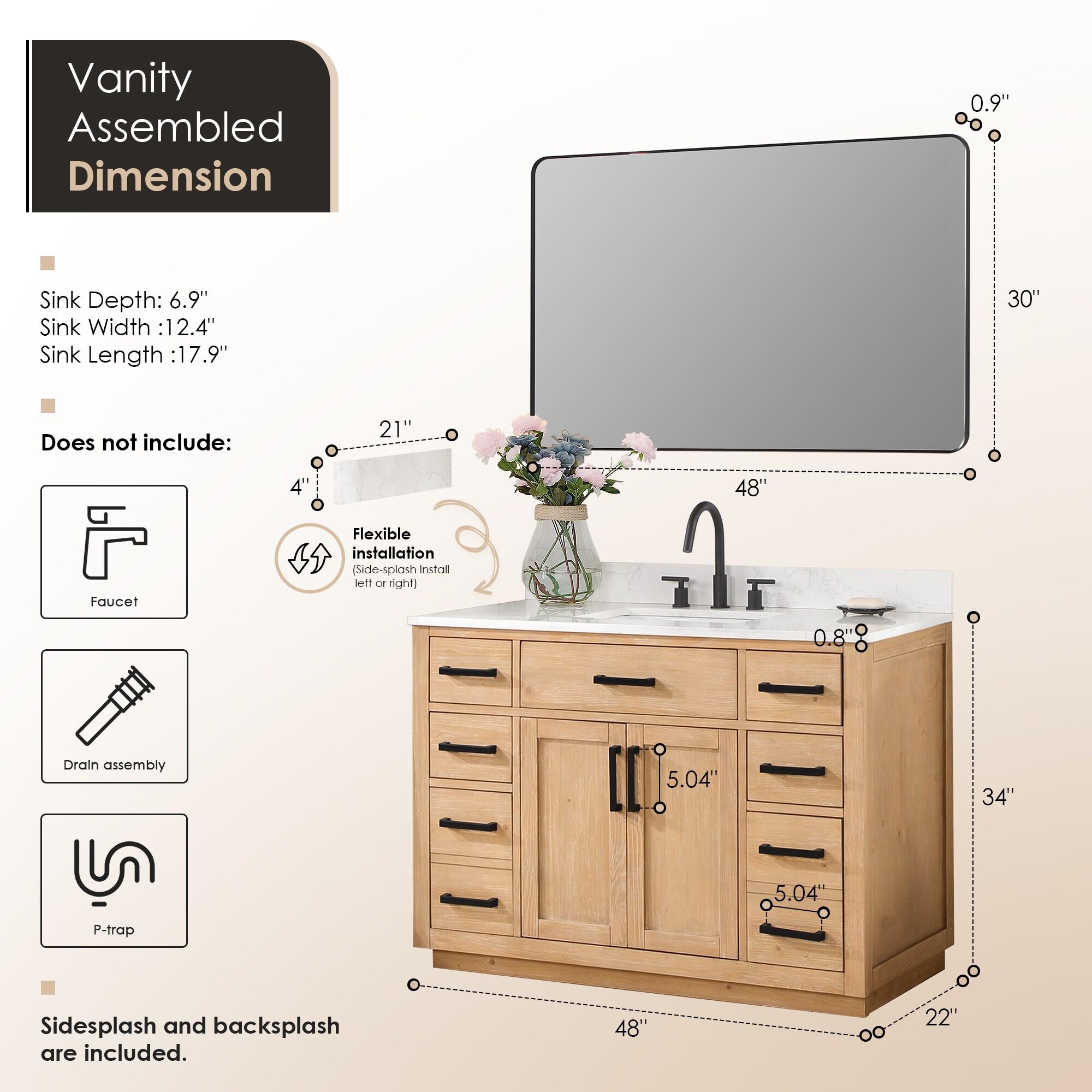 Gavino 48" Wood Vanity in Light Brown with Composite Stone Top and Mirror
