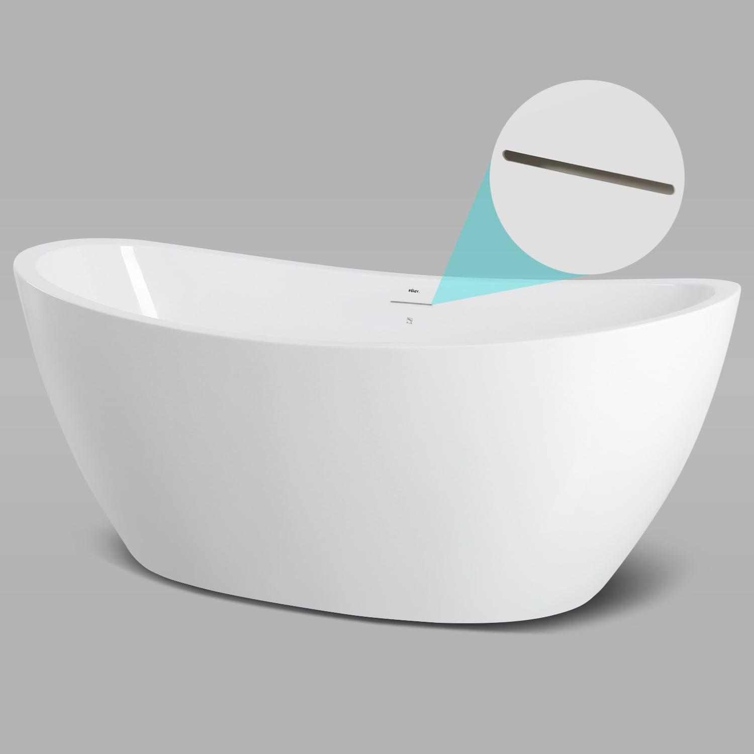 Naha Freestanding Soaking Acrylic Bathtub with Drain