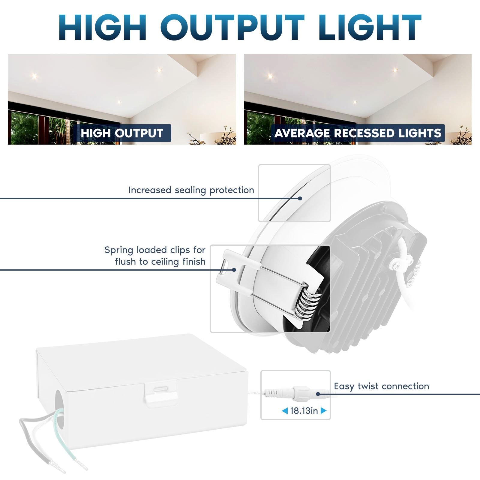 Luxrite 4 Inch LED Recessed Ceiling Light J-Box 15W 5 Color Selectable 1300LM Dimmable Wet Rated IC Rated ETL Listed