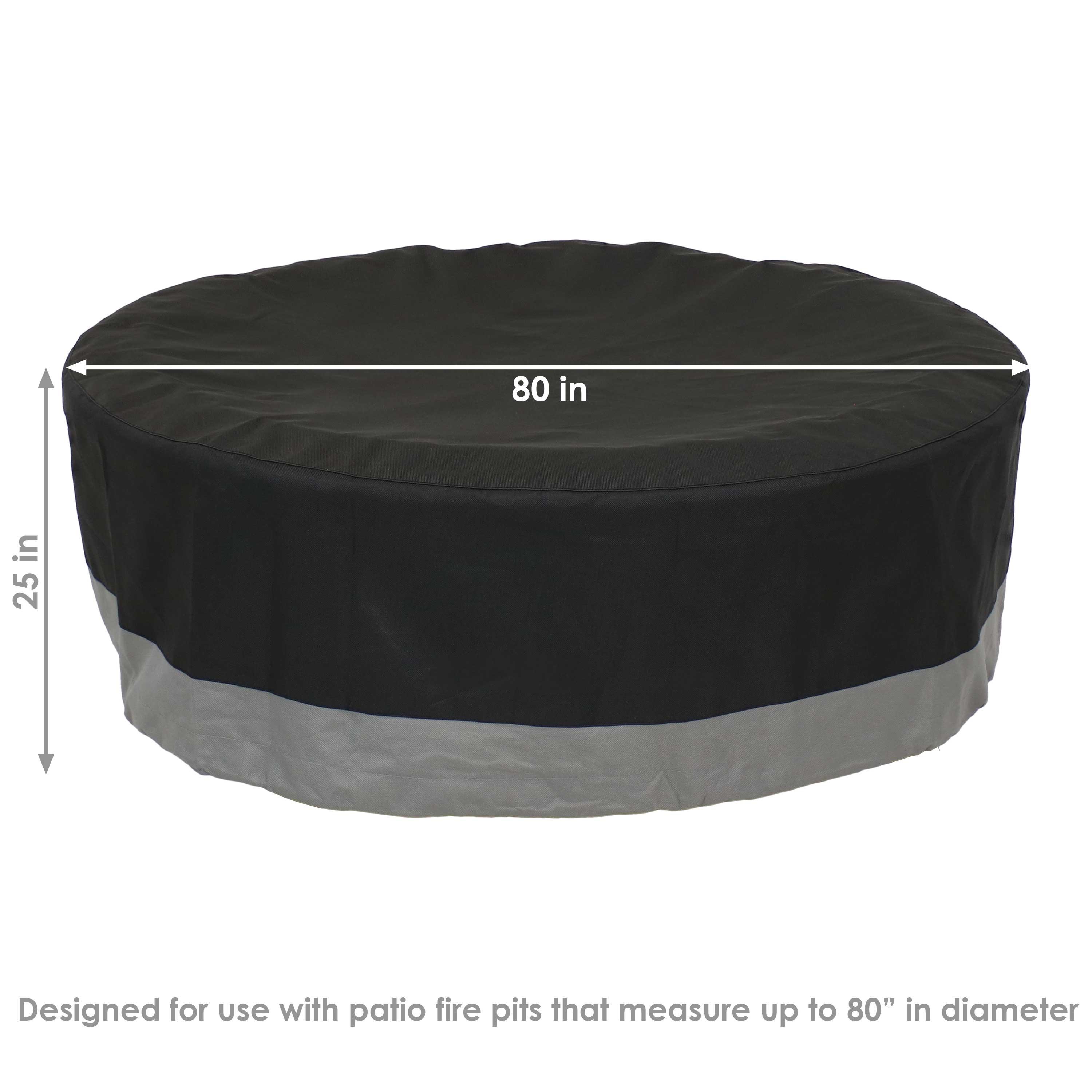 Sunnydaze Outdoor Heavy-Duty Weather-Resistant 300D Polyester Round Fire Pit Cover - 80" x 25" - Black and Gray
