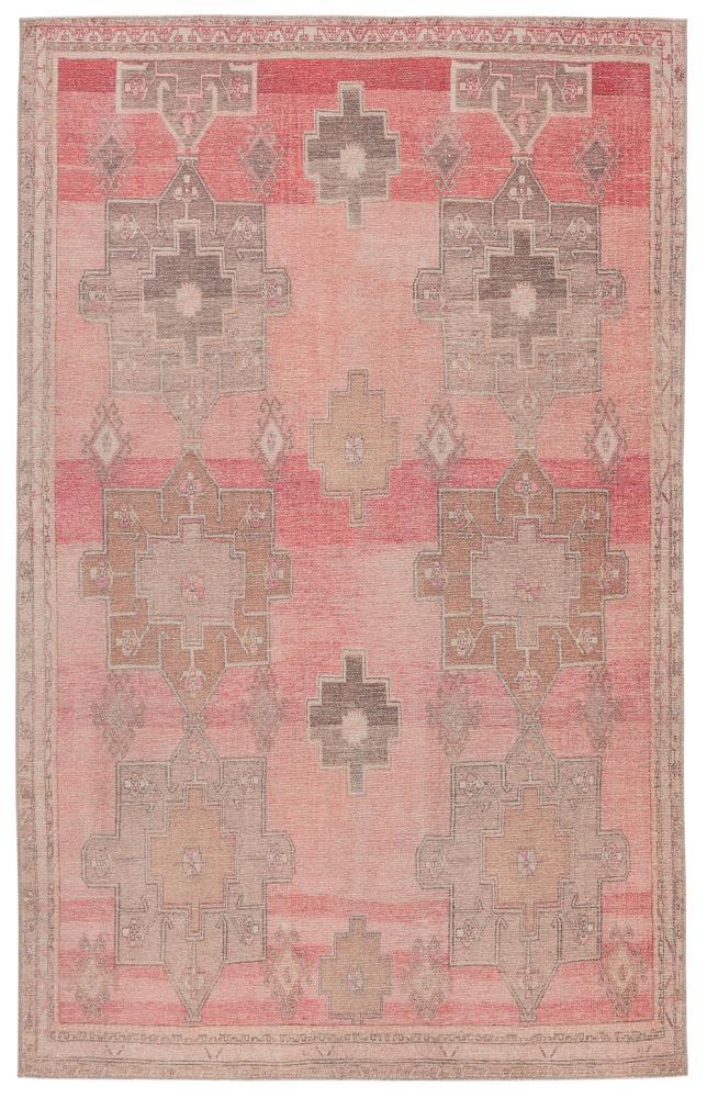 Gray and Pink Synthetic Medallion Rectangular Rug, 5' x 7'