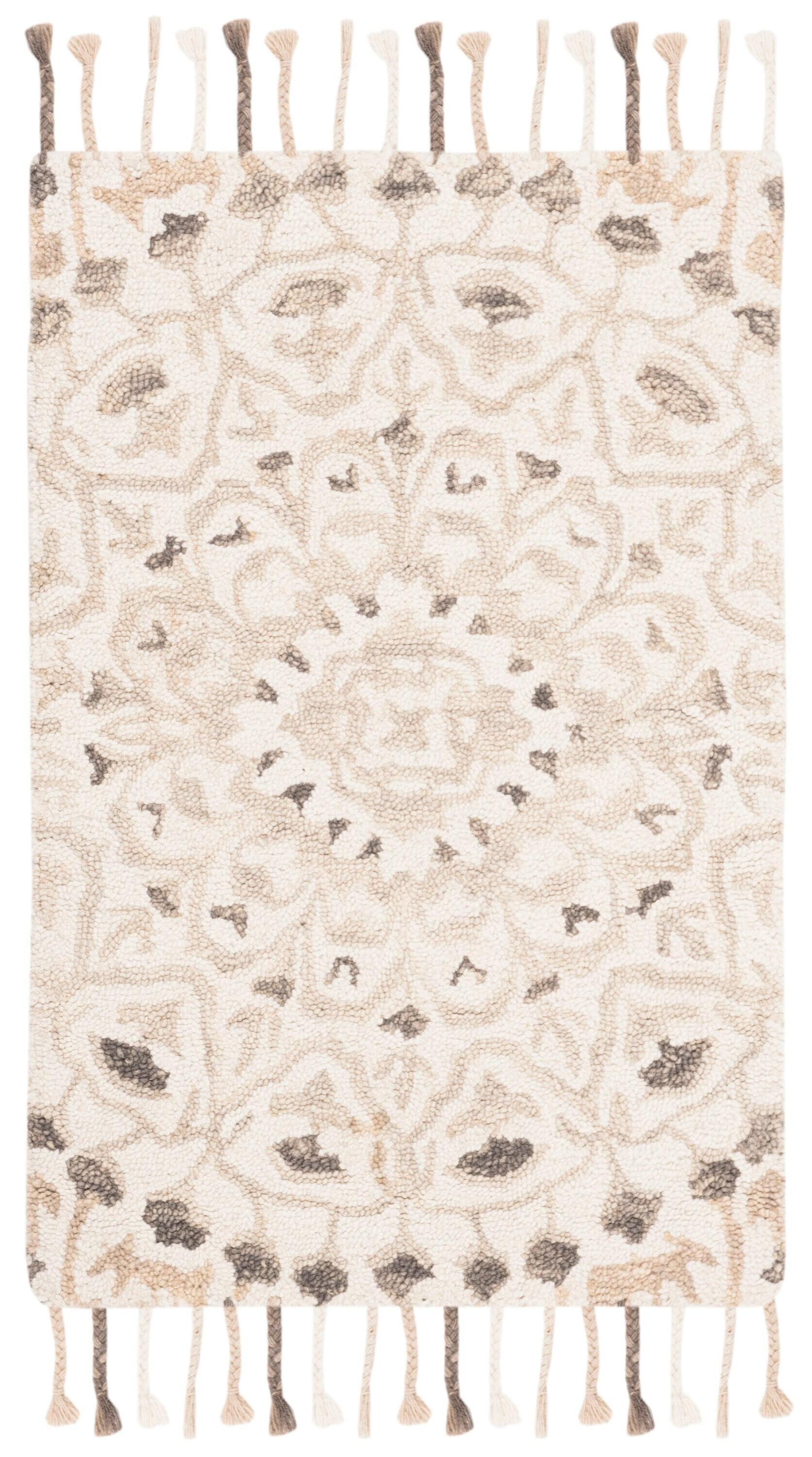 SAFAVIEH Blossom Kelvin Abstract Wool Fringed Area Rug, Ivory/Taupe, 2' x 3'