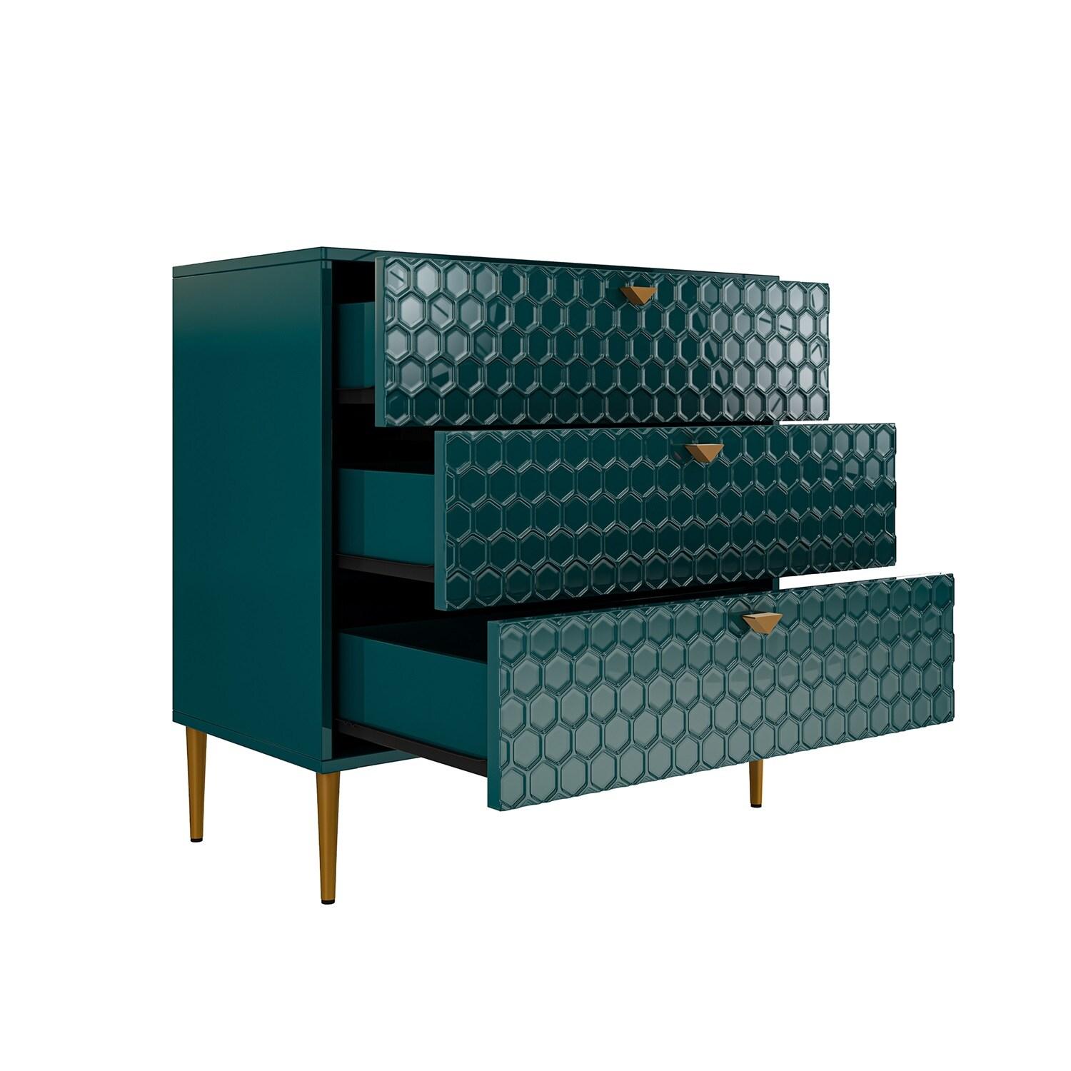 Mondawe Accent Cabinet with 3 Drawers, Free Standing Sideboard Buffet Cabinet with Storage, Modern Storage Cabinet for Dining Room Hallway Office Entryway,Green