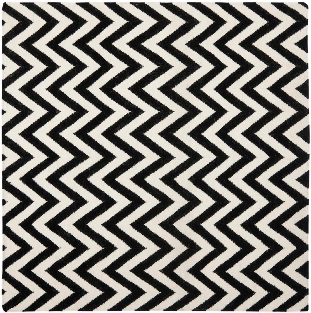 SAFAVIEH Dhurrie Bentley Chevron Zigzag Wool Area Rug, Black/Ivory, 8' x 8' Square