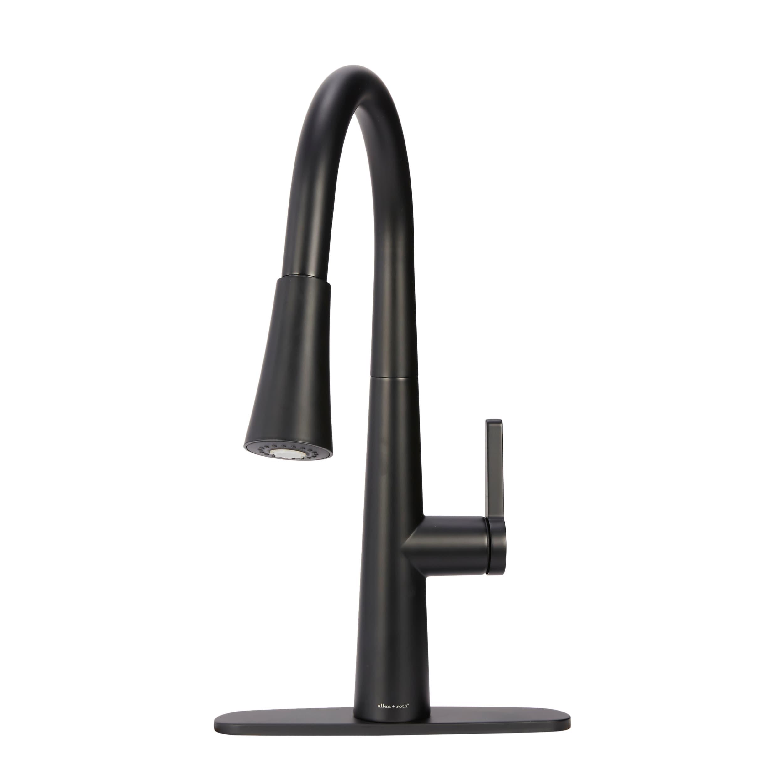 Allen roth Bryton Matte Black 1-Handle Deck-Mount Pull-Down Handle Kitchen Faucet (Deck Plate Included)