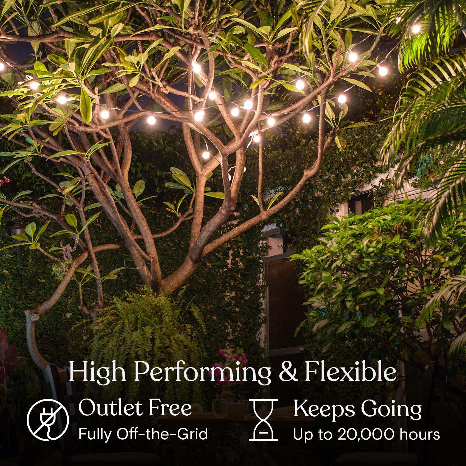 27 Ft Solar Powered Outdoor Globe String Lights with White LED Bulbs