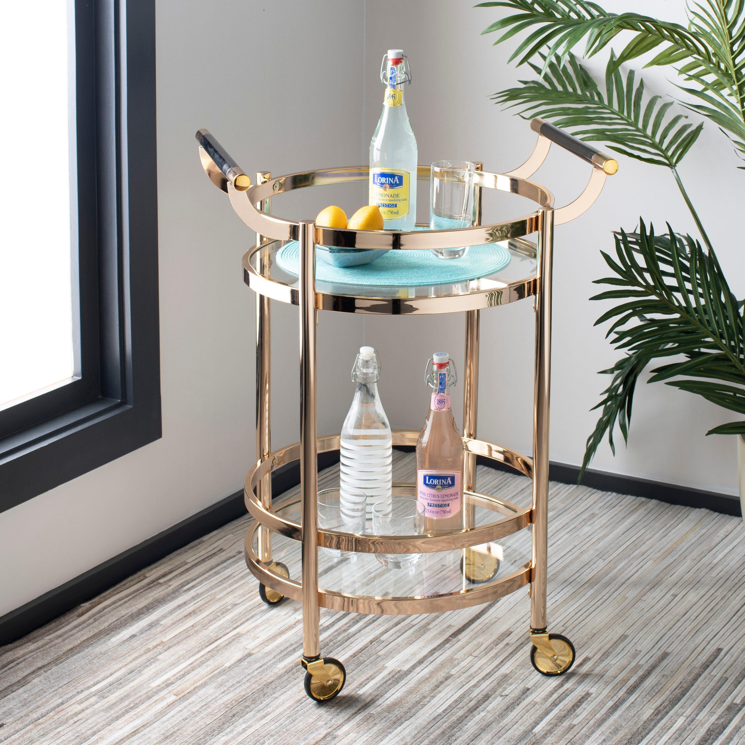 Sienna 2 Tier Round Bar Cart - BCT8001B - Gold/Glass - Safavieh