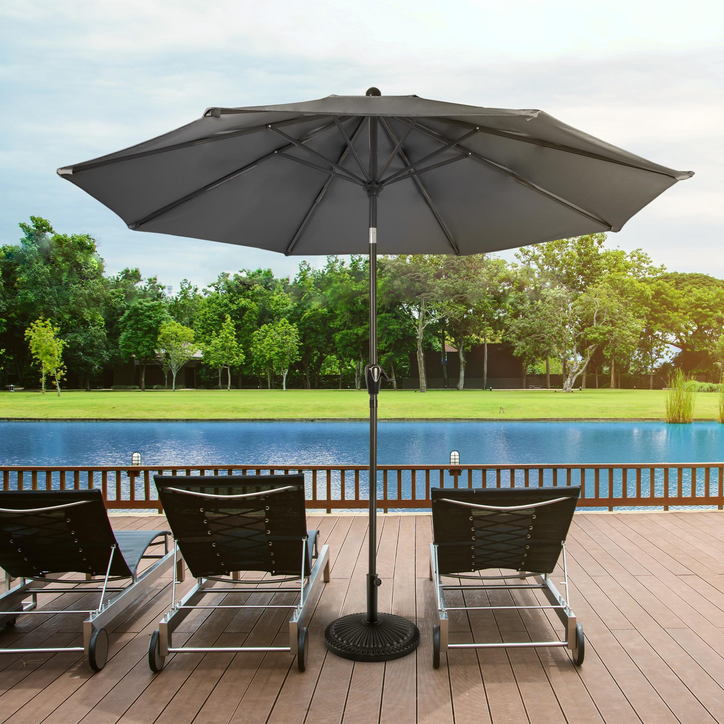 Pure Garden 10' Octagon Outdoor Patio Market Umbrella: Wind-Resistant, Auto-Tilt, Crank Lift, Steel Frame