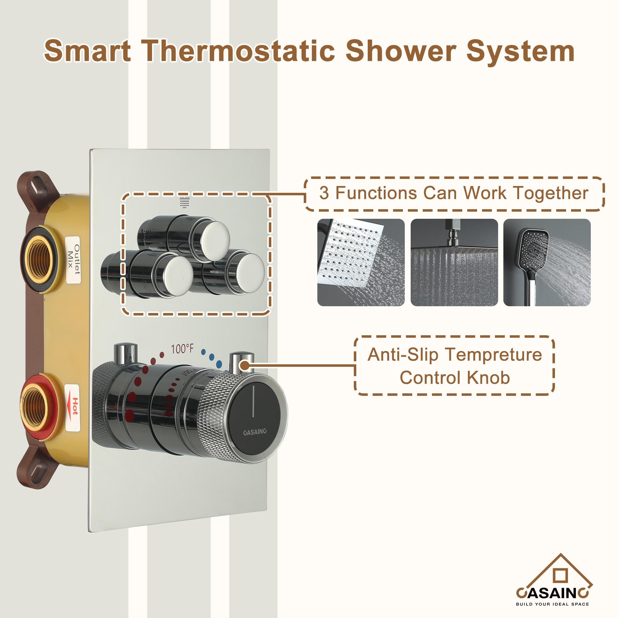 Rainfall Symphony 3-Function Dual Shower Head Thermostatic Shower System with 3 Sprays Handheld